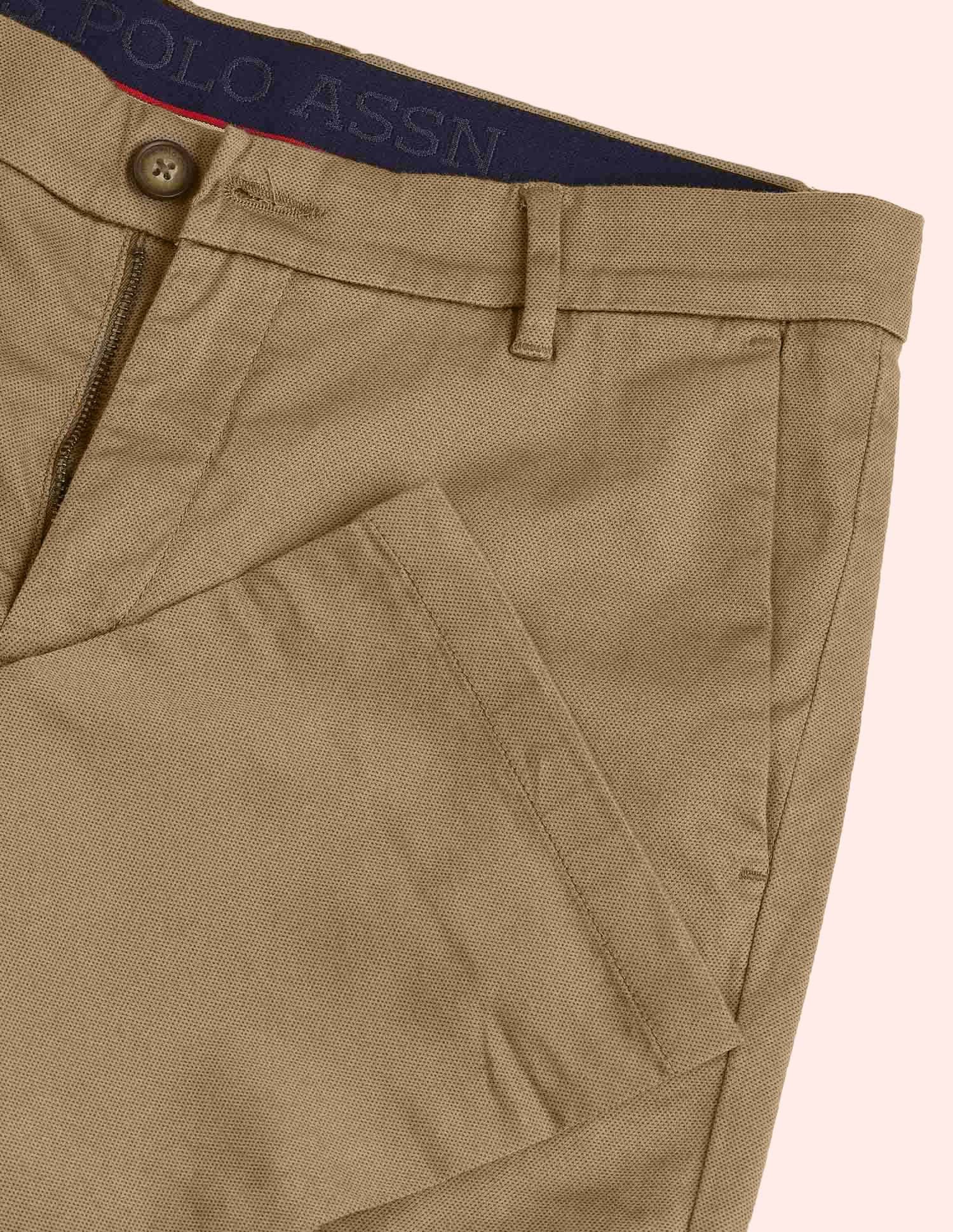 Textured Slim Fit Trousers Dark Khaki - U.S. Polo Assn. India | Large