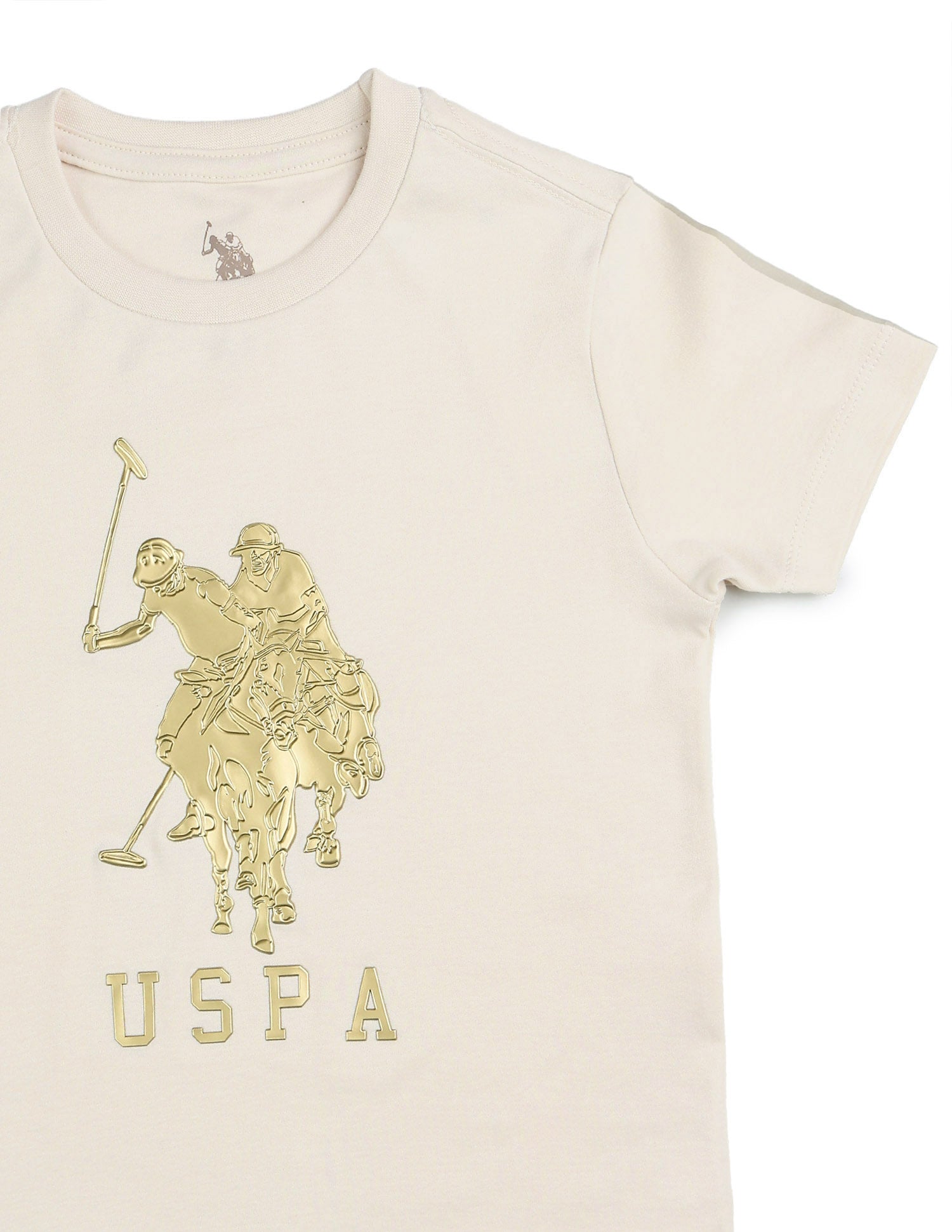 Boys Graphic Brand Embossed Regular Fit T-Shirt Off White - U.S. POLO ASSN. | Large