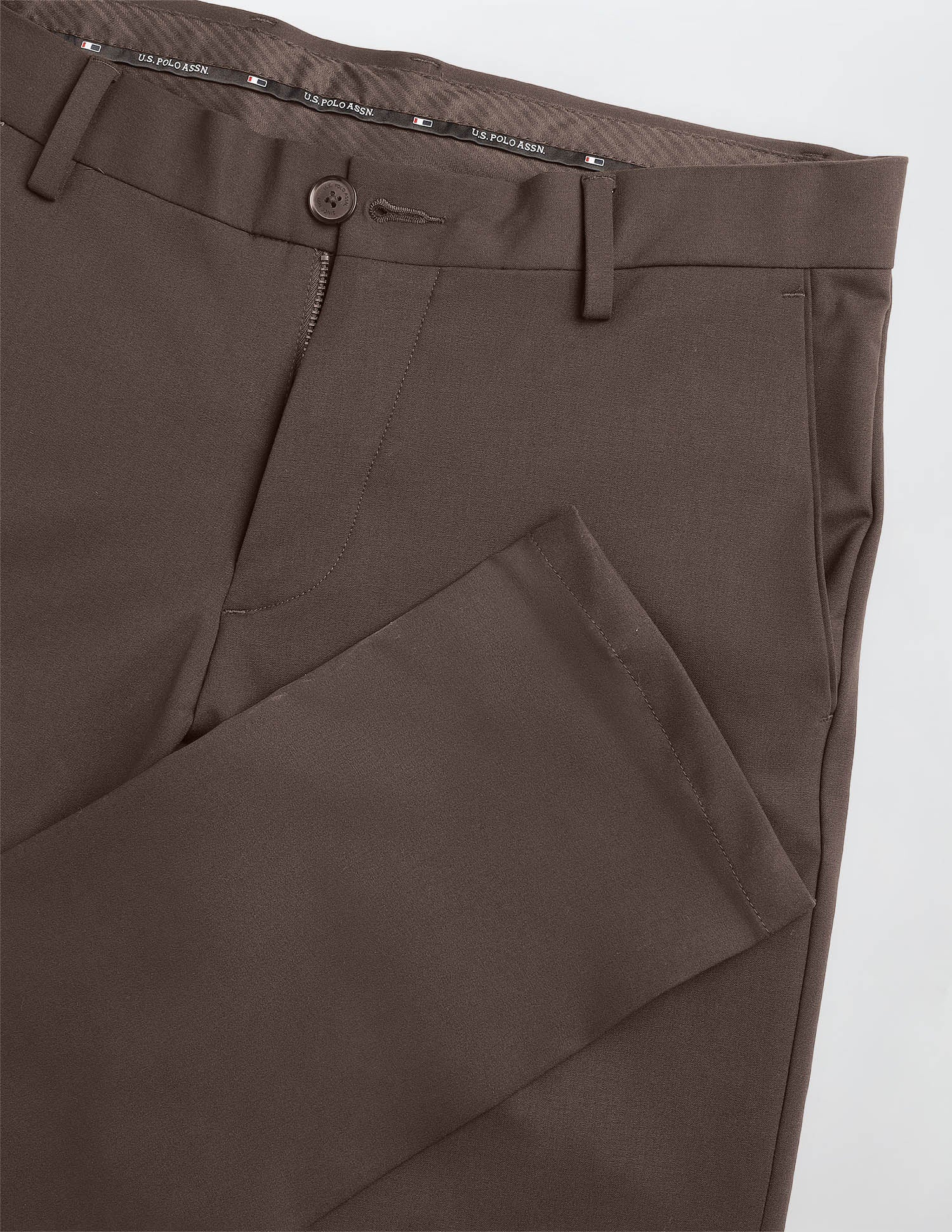 Austin Slim Fit Solid Trousers Choco - U.S. Polo Assn. India | Large