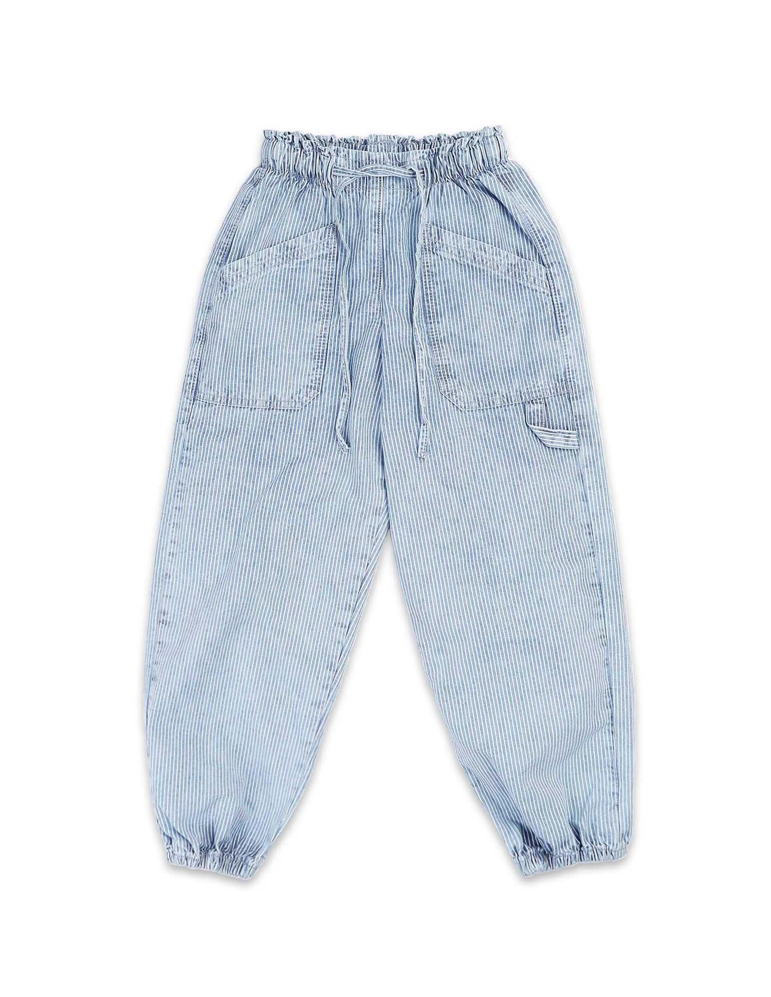 Girls Vertical Striped Jogger Jeans Light Blue - U.S. POLO ASSN. | Large