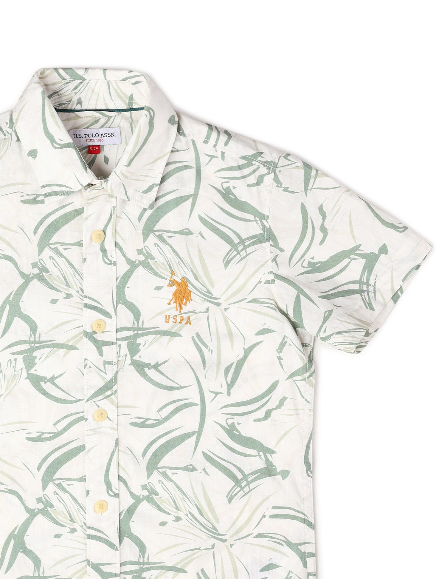 Boys Abstract Printed Pure Cotton Shirt Green - U.S. Polo Assn. India | Large