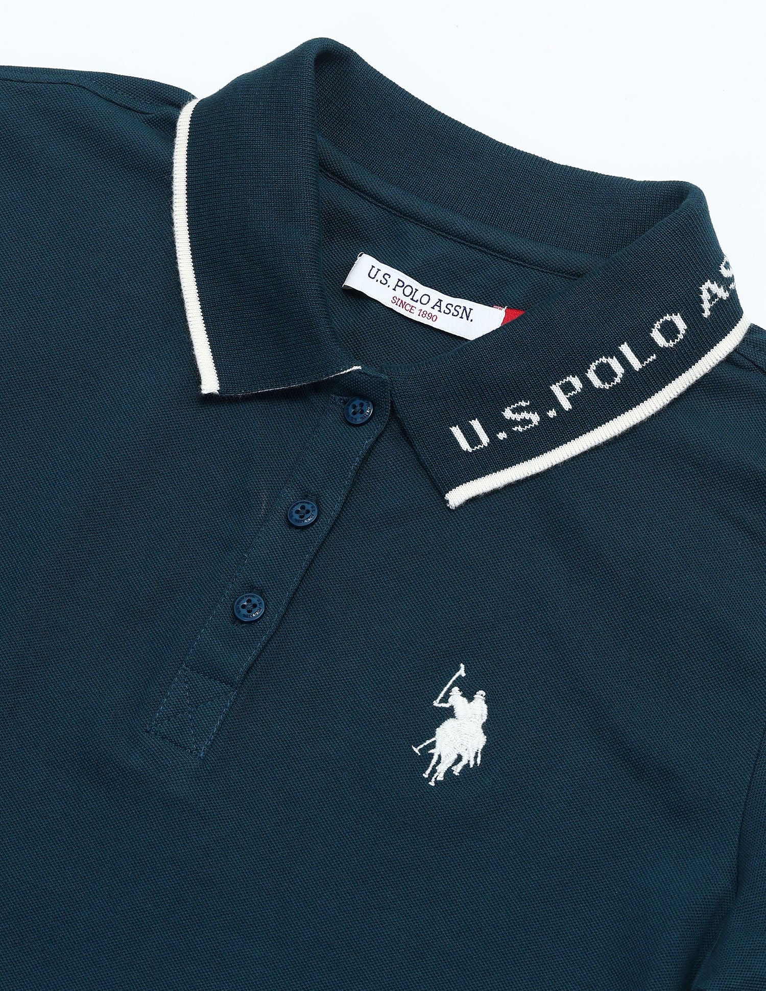 Jacquard Collar Polo Shirt Teal - U.S. POLO ASSN. | Large