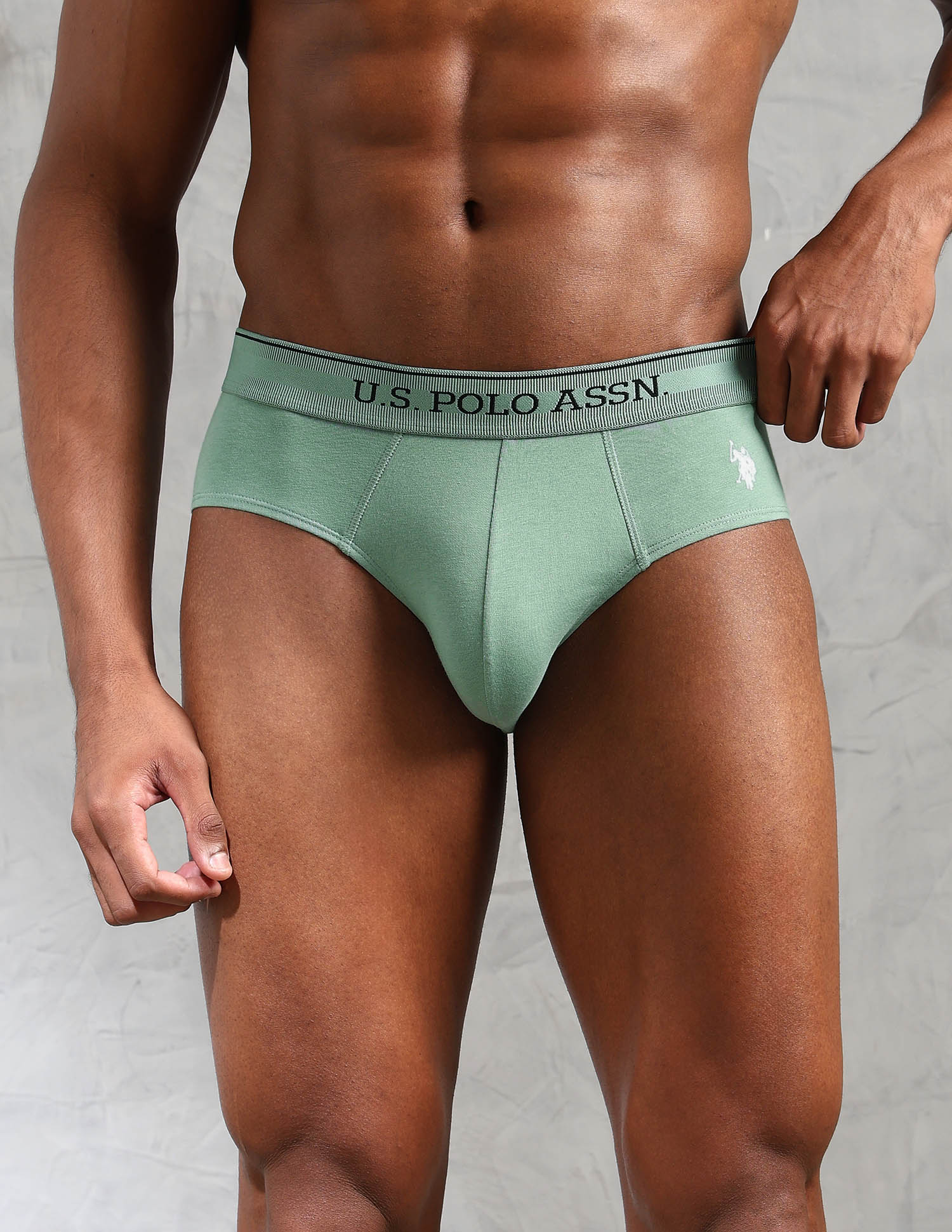 Solid Low Rise OEB15 Briefs - Pack Of 3 Navy, Stone Blue and Granite Green - U.S. POLO ASSN. | Large