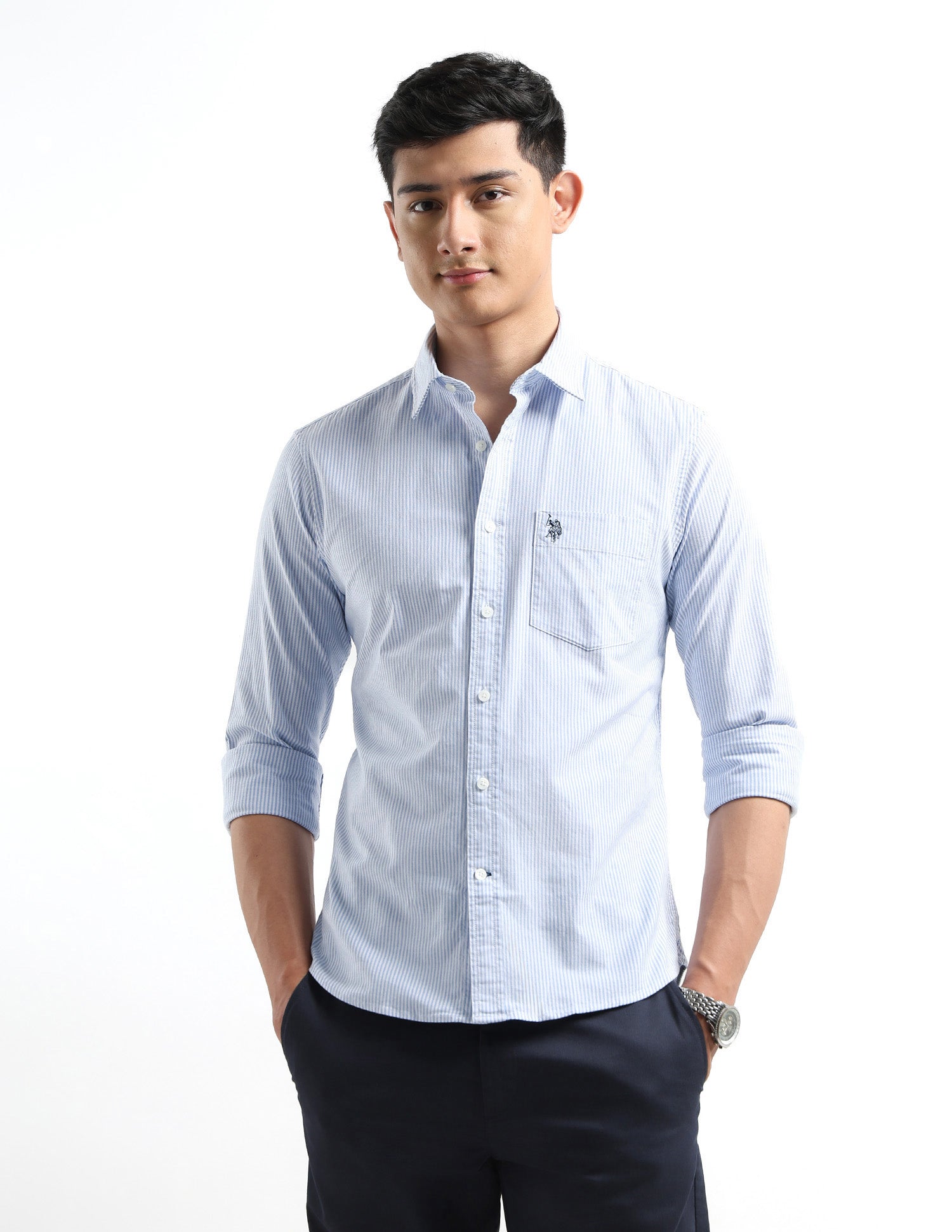 Oxford Vertical Striped Shirt Blue - U.S. Polo Assn. India | Large
