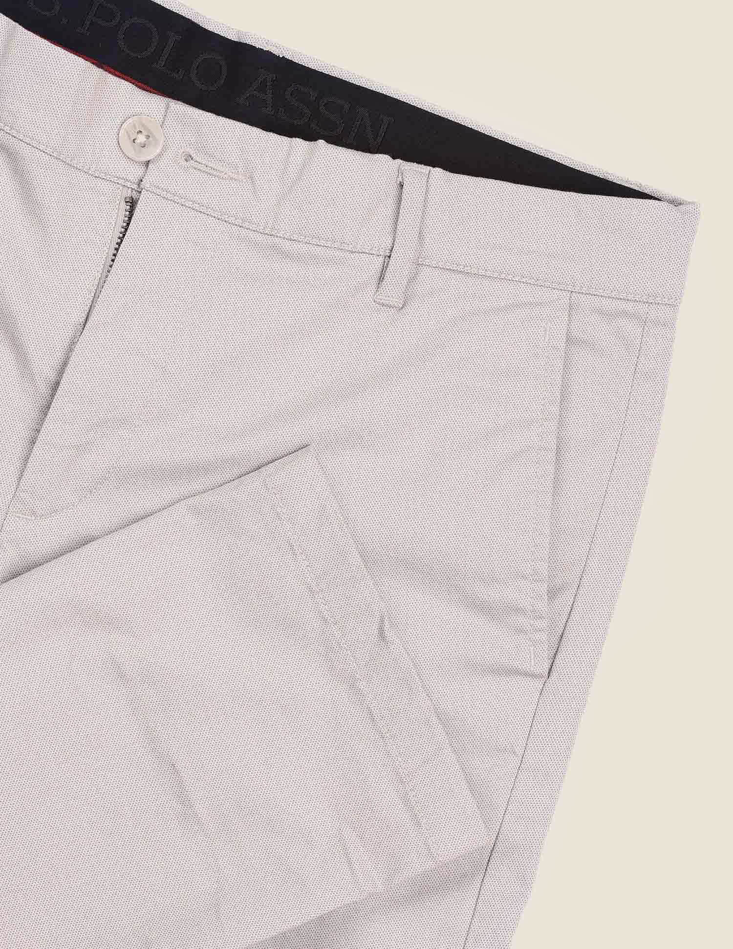 Denver Slim Fit Satin Print Trousers Light Grey - U.S. Polo Assn. India | Large