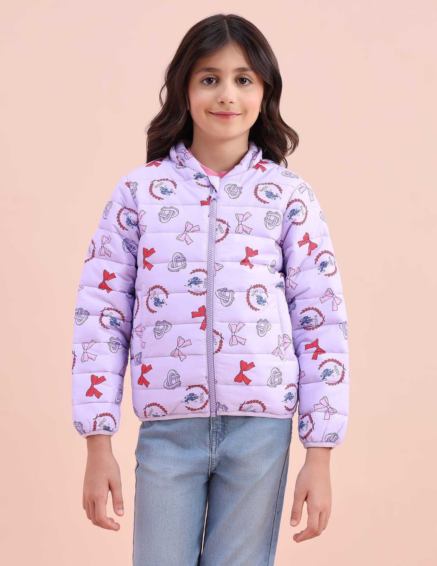 Graphic Printed Puffer Jacket Lilac - U.S. POLO ASSN. | Large