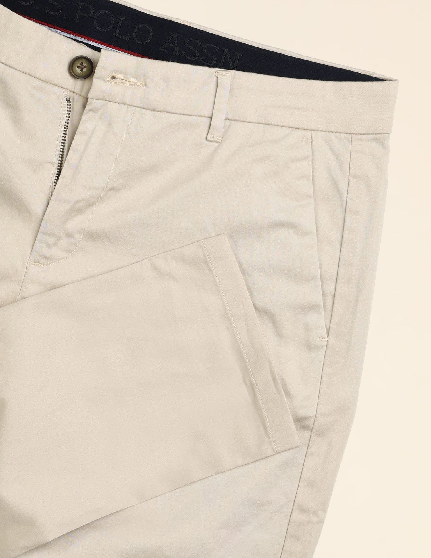 Slim Fit Mid Rise Trousers Beige - U.S. Polo Assn. India | Large