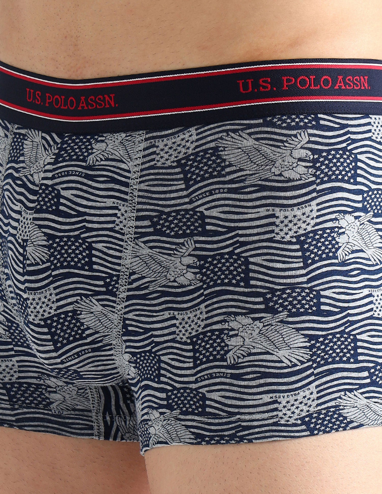 Elasticized Waist Printed I616 Trunks - Pack Of 2 Fedral Blue and Grey Melange - U.S. POLO ASSN. | Large