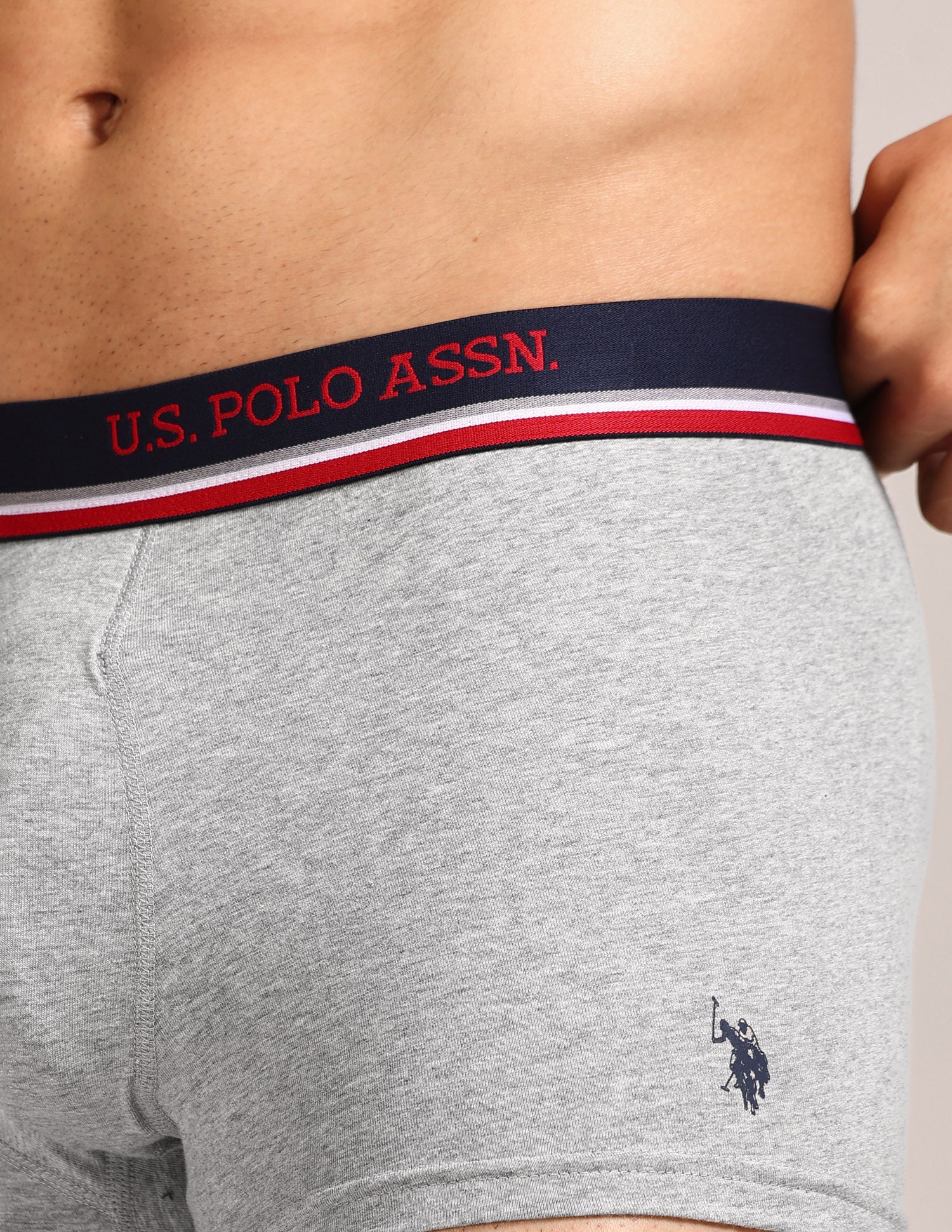 Men's Cotton Trunk - Pack Of 2 Navy, Grey Melange - U.S. Polo Assn. India | Large