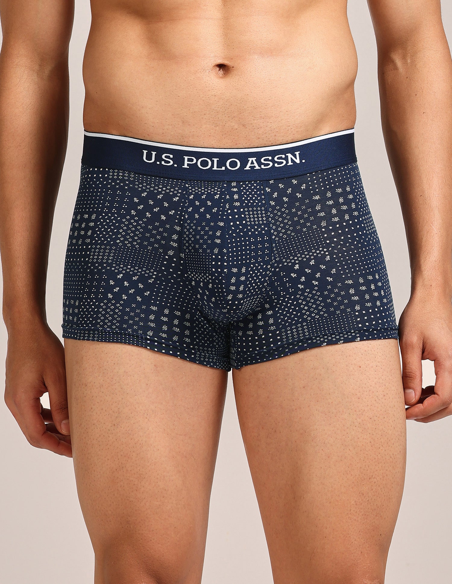 Mid Rise Printed OET24 Trunks - Pack Of 3 Blue, Navy, Blue - U.S. Polo Assn. India | Large