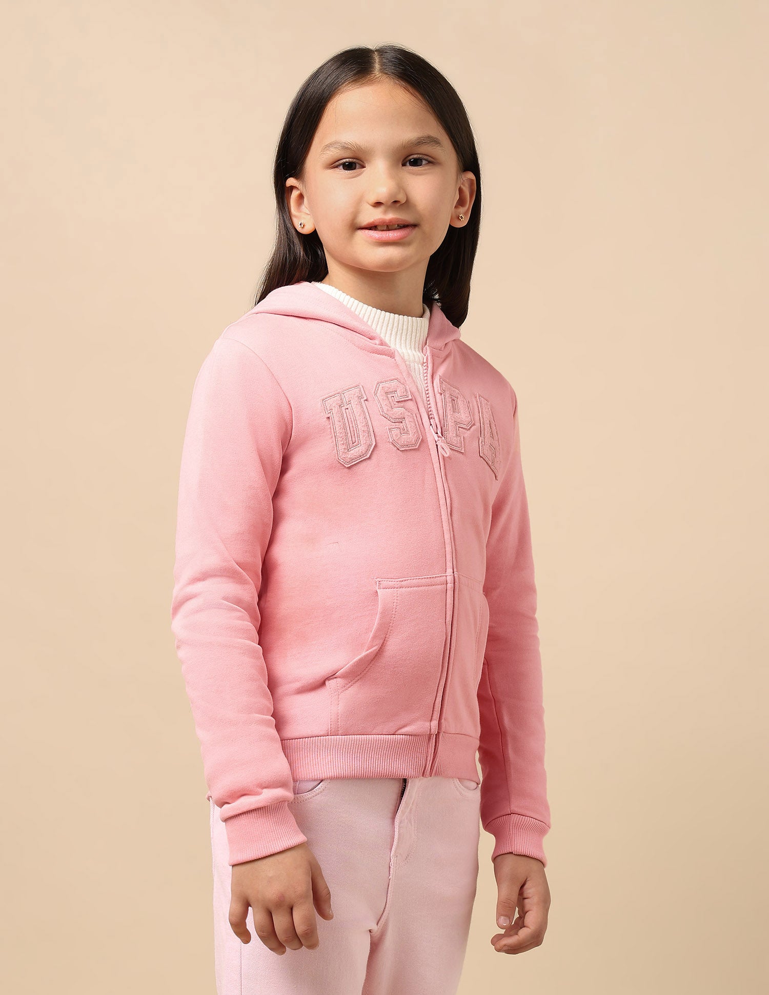 Girls Embroidered Hooded Sweatshirt Light Pink - U.S. POLO ASSN. | Large
