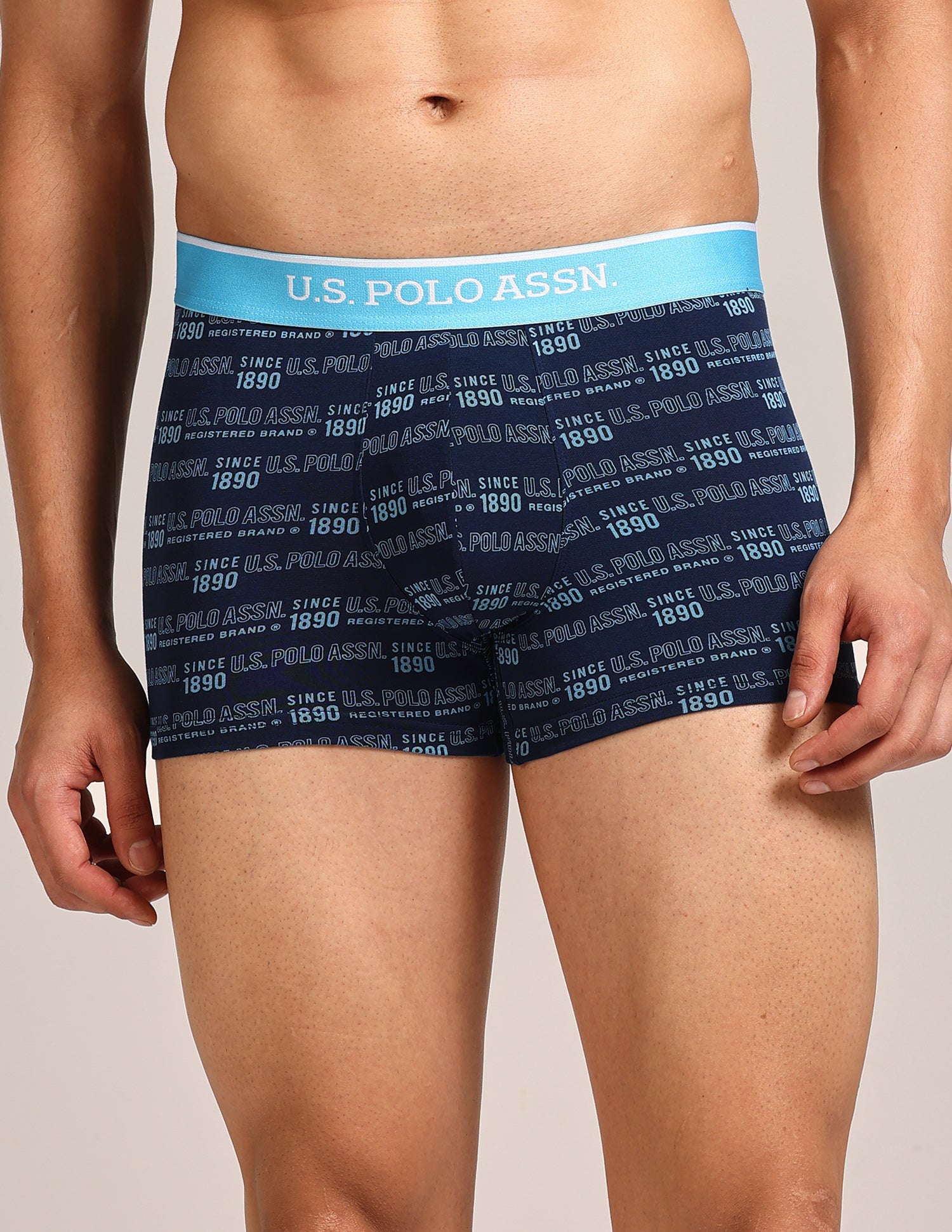 Mid Rise Printed OET24 Trunks - Pack Of 3 Blue, Blue, Bracken - U.S. Polo Assn. India | Large