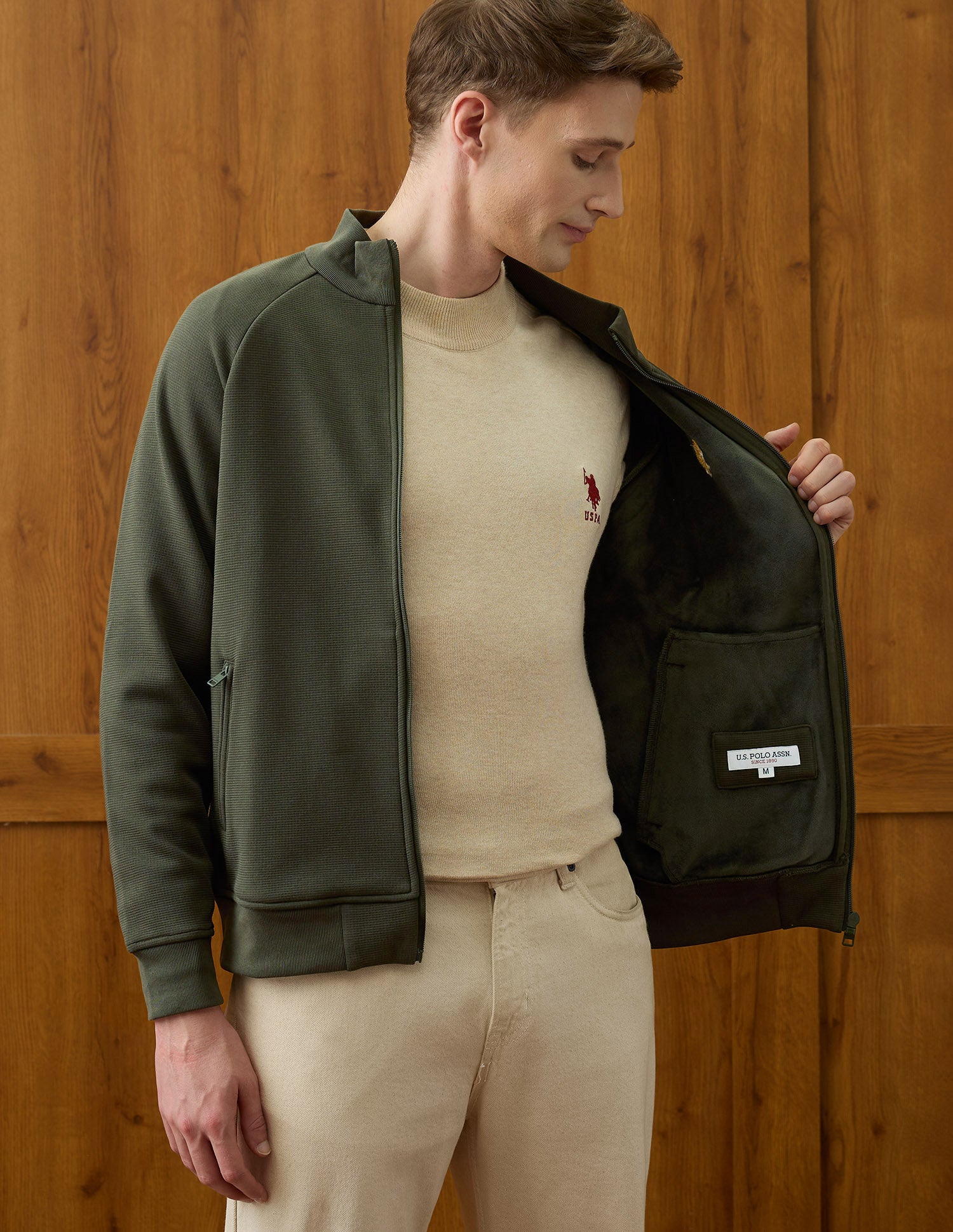 Equestrian Aisle Theater Textured Sweatshirt Olive - U.S. POLO ASSN. | Large