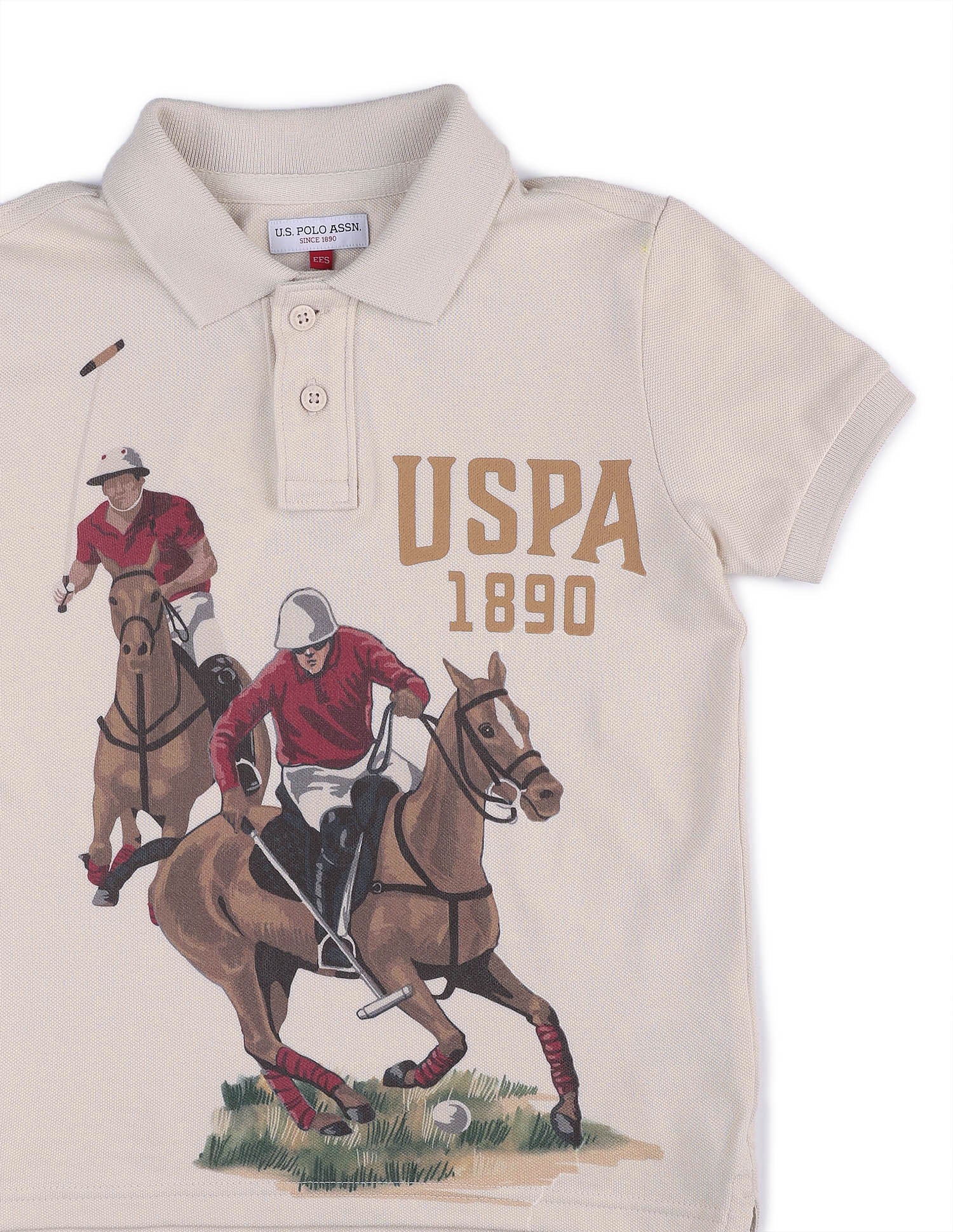 Boys Brand Printed Pure Cotton Polo Shirt Beige - U.S. POLO ASSN. | Large