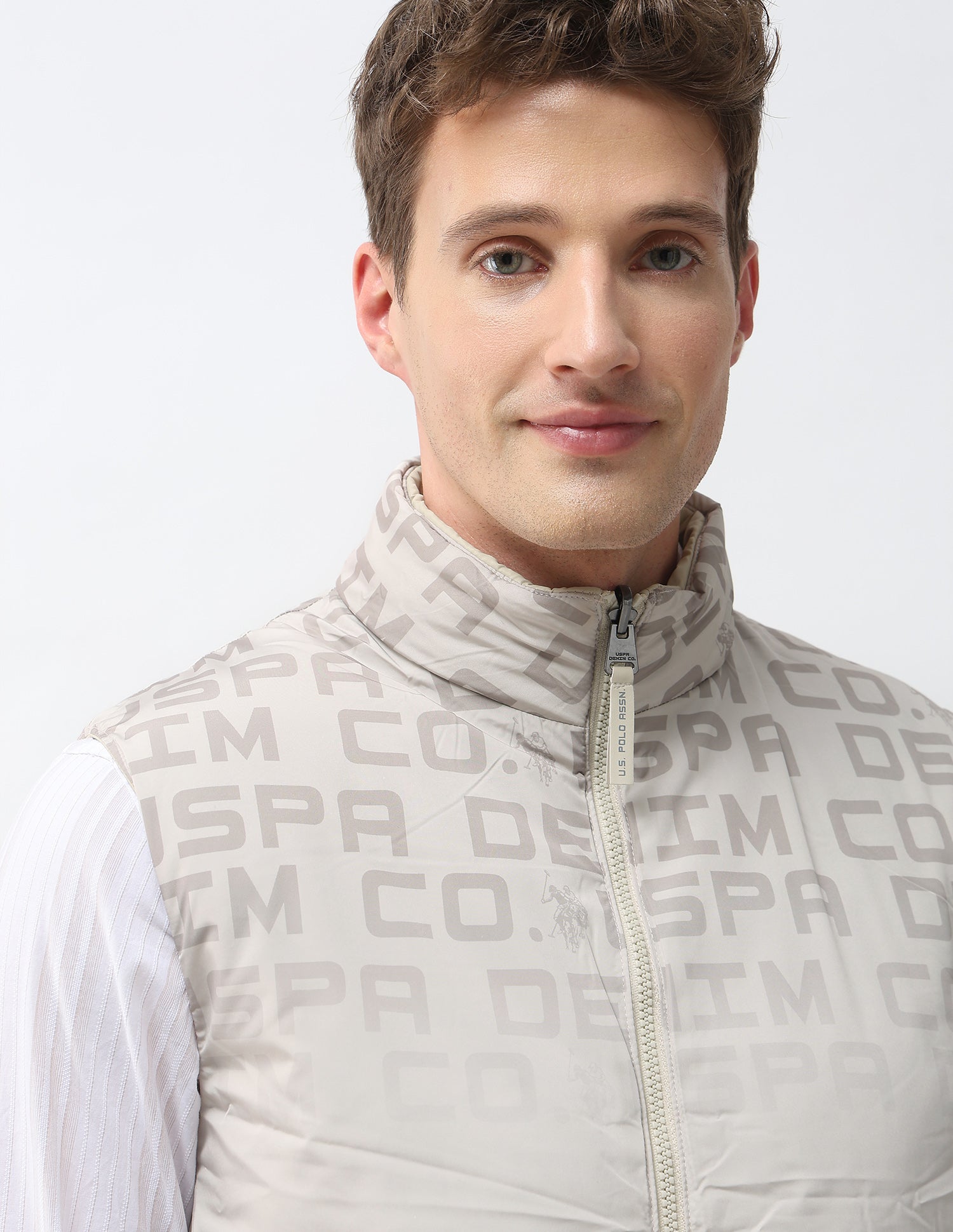 Reversible Brand Printed Puffer Jacket Beige - U.S. Polo Assn. India | Large