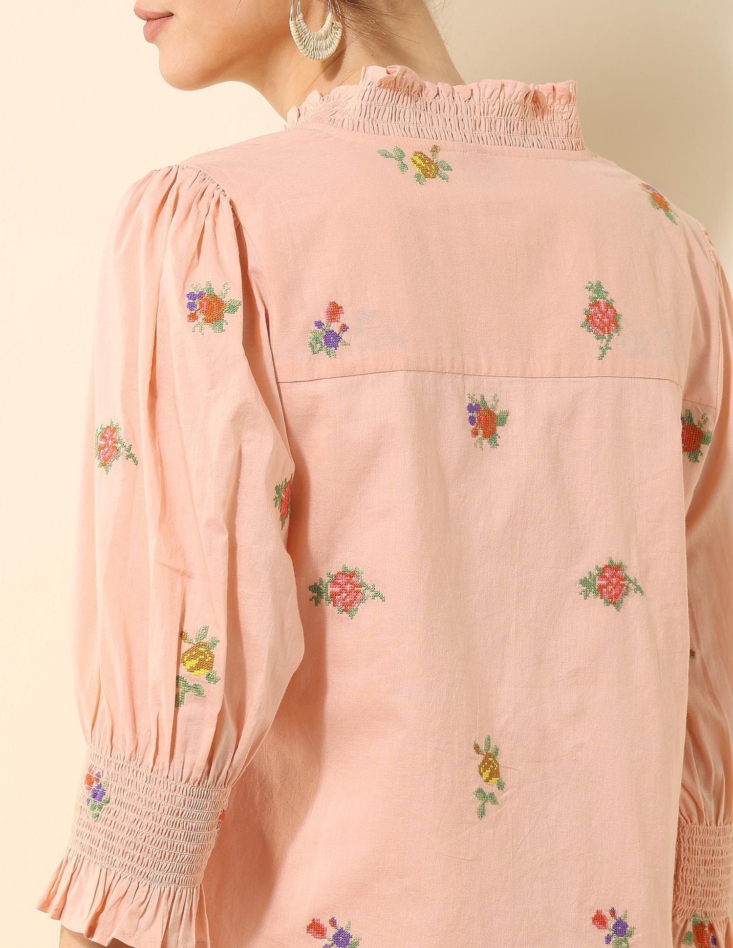 Floral Embroidered Ruffle Top Peach - U.S. POLO ASSN. | Large