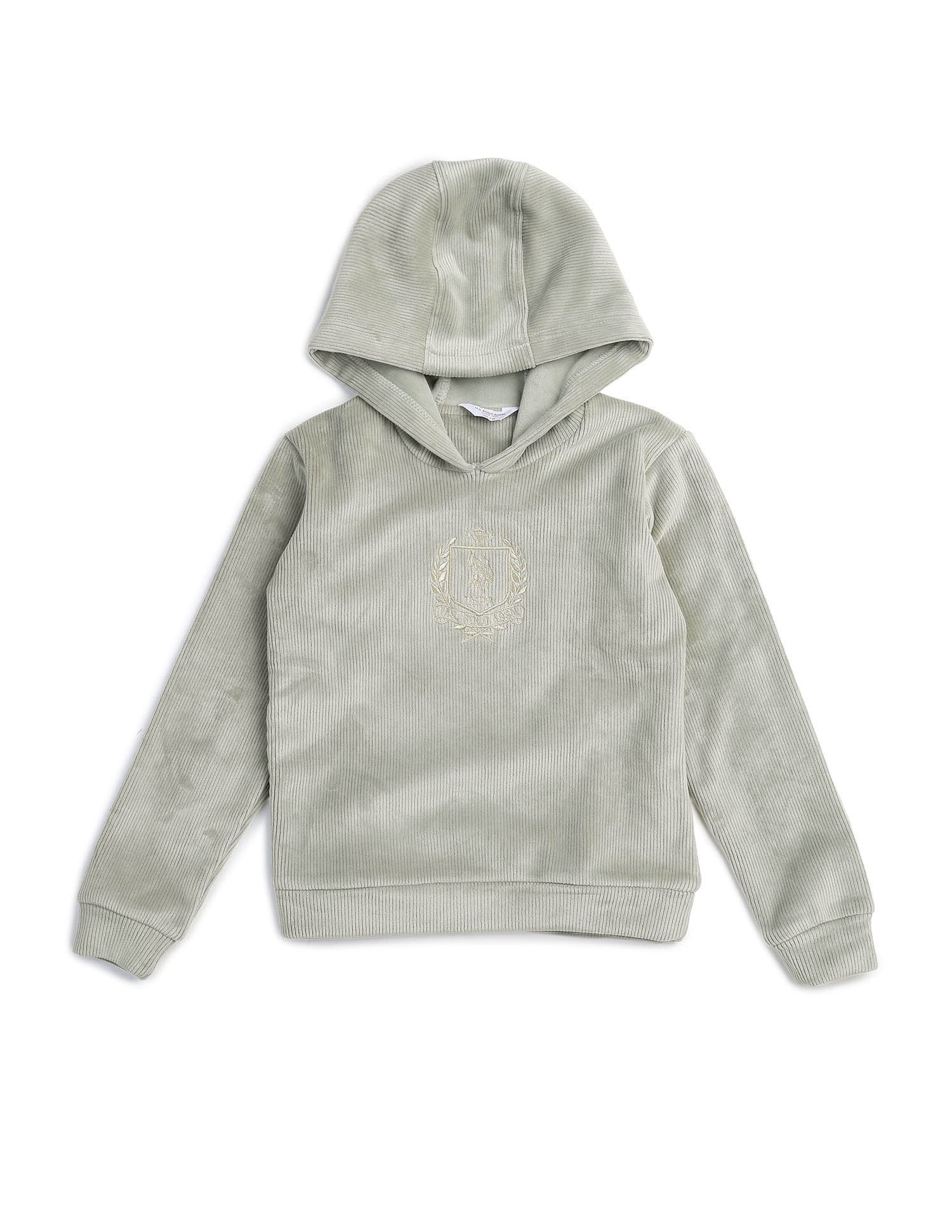 Girls Ribbed Hooded Sweatshirt Light Green - U.S. POLO ASSN. | Large
