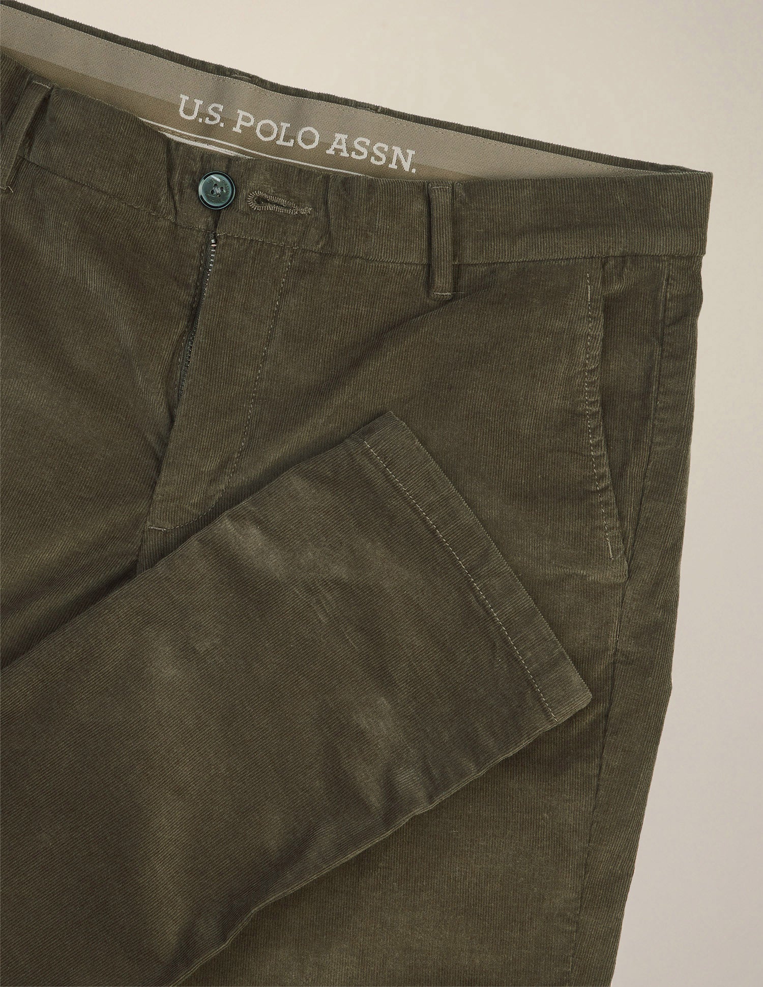 Denver Slim Fit Corduroy Trousers Light Olive - U.S. Polo Assn. India | Large
