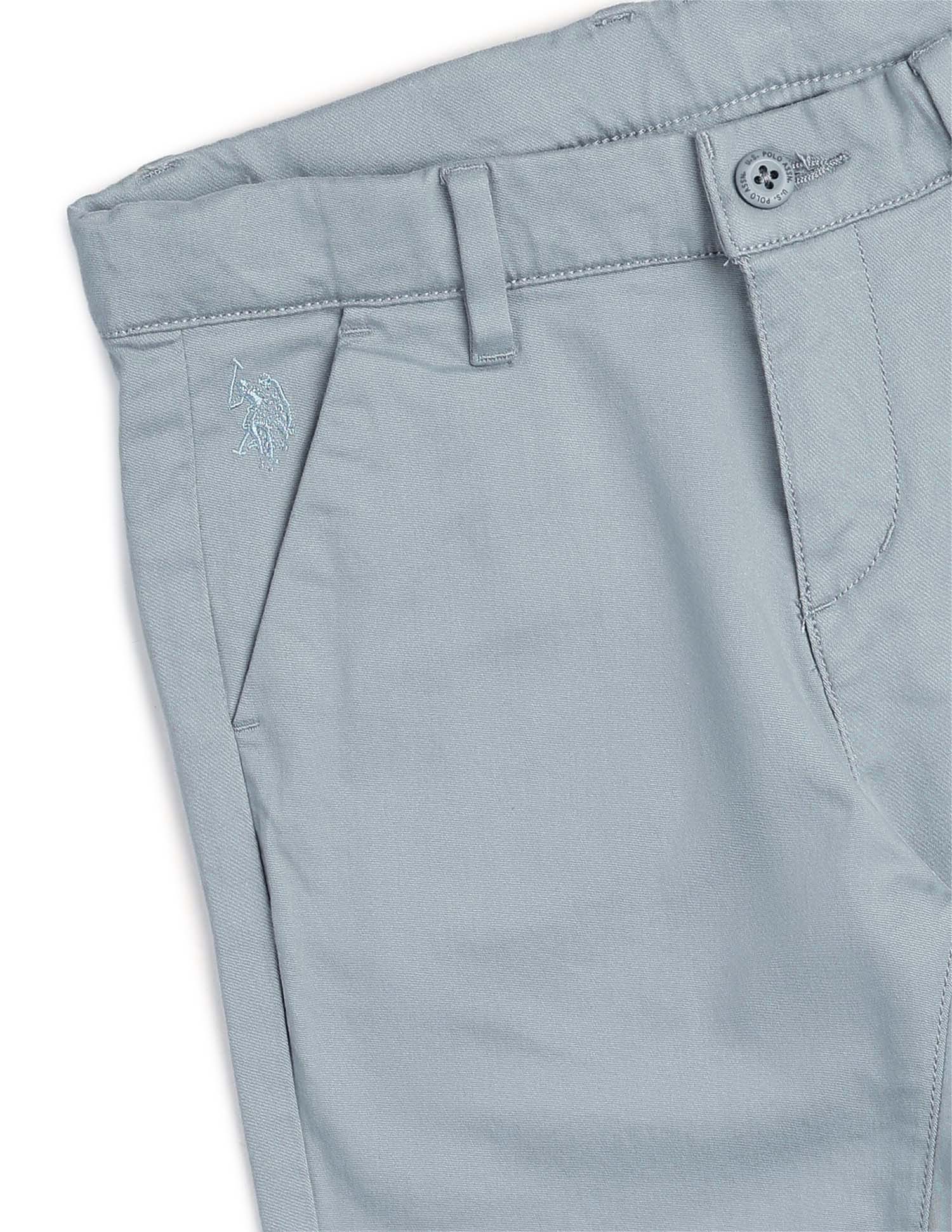 Boys Slim Fit Solid Trousers Aqua - U.S. POLO ASSN. | Large