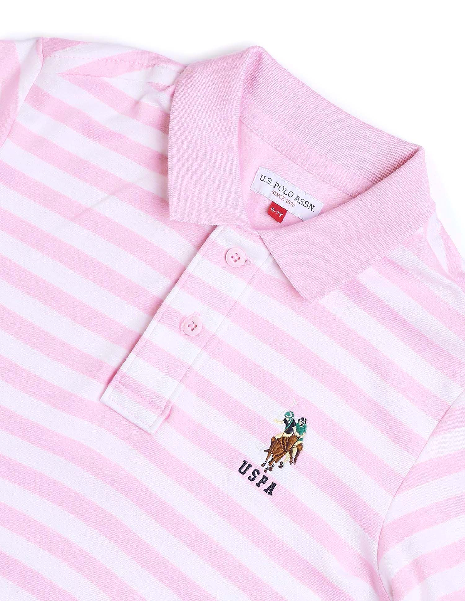 Boys Horizontal Striped Regular Fit Polo T shirt Light Pink - U.S. POLO ASSN. | Large