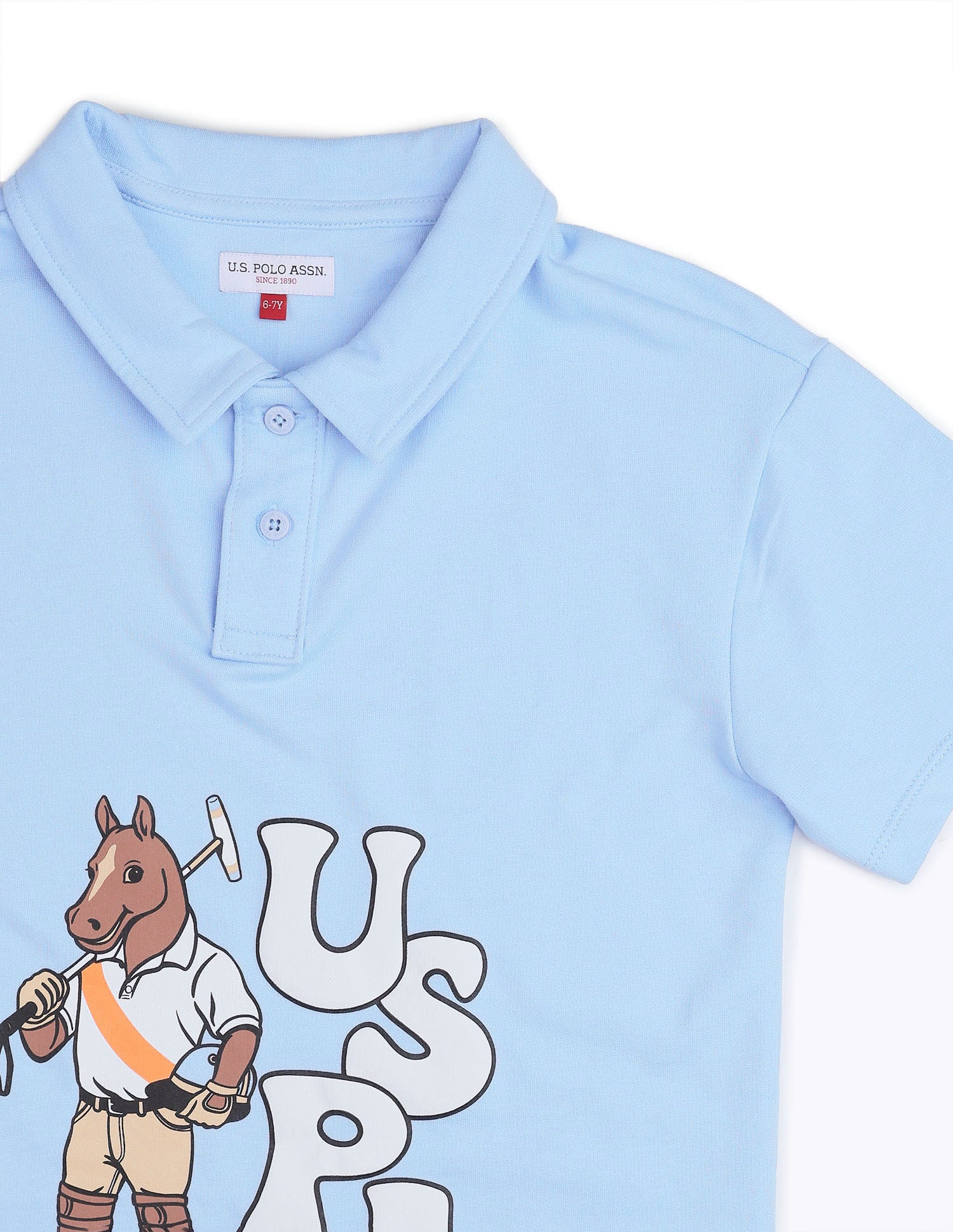 Boys Graphic Printed Boxy Fit Polo Shirt Light Blue - U.S. POLO ASSN. | Large