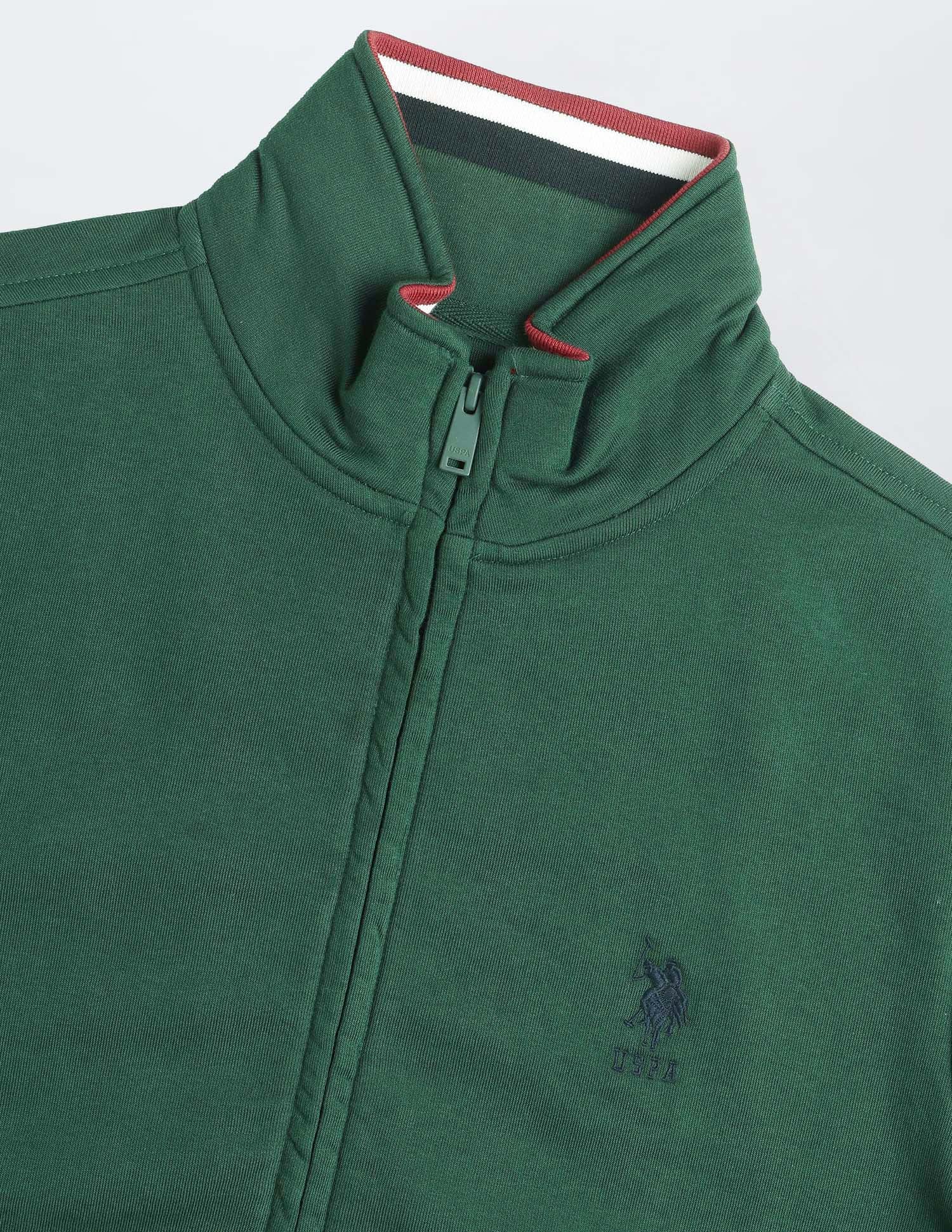 Brand Embroidered Zipper Sweatshirt Dark Green - U.S. Polo Assn. India | Large