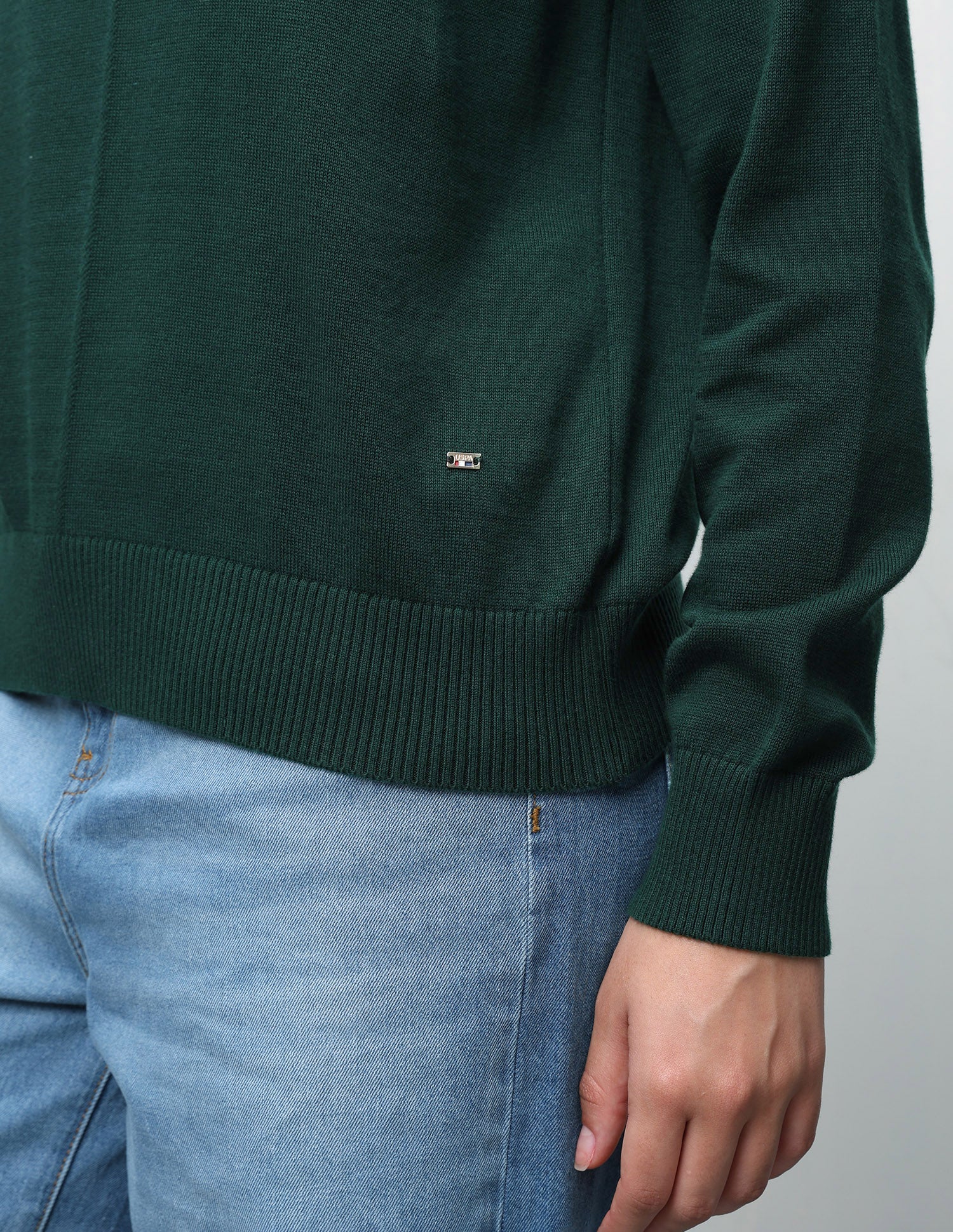 Solid Regular Fit Sweater Green - U.S. Polo Assn. India | Large