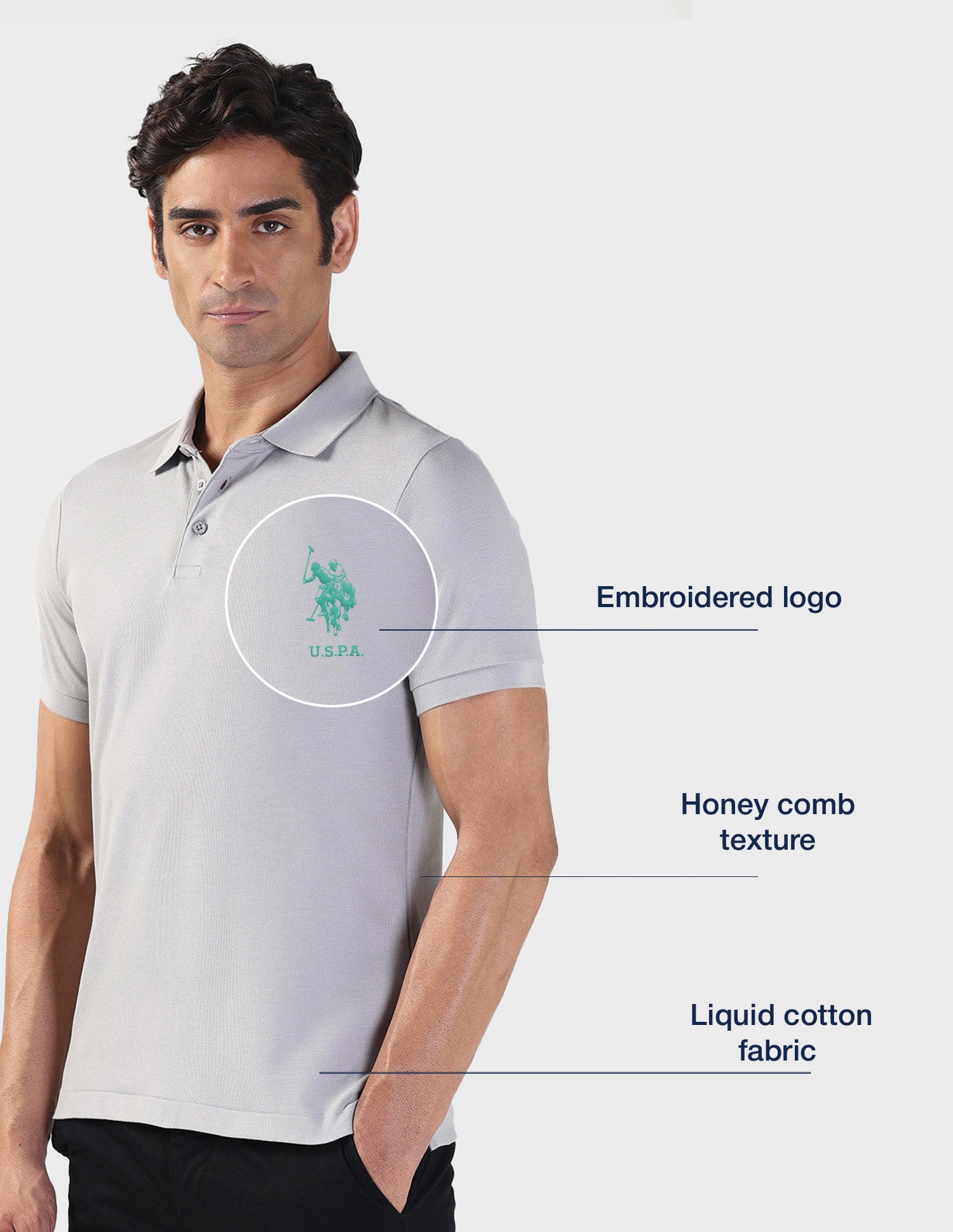 Liquid Cotton Slim Polo Shirt Grey - U.S. POLO ASSN. | Large