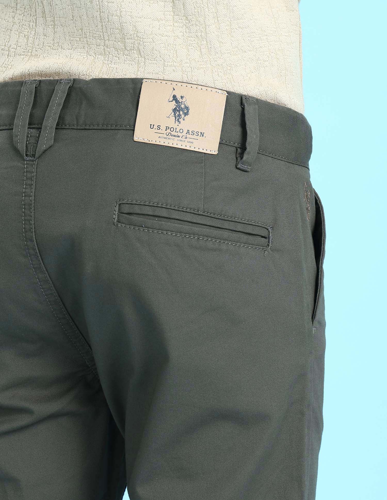 Mid Rise Twill Solid Trousers Olive - U.S. POLO ASSN. | Large