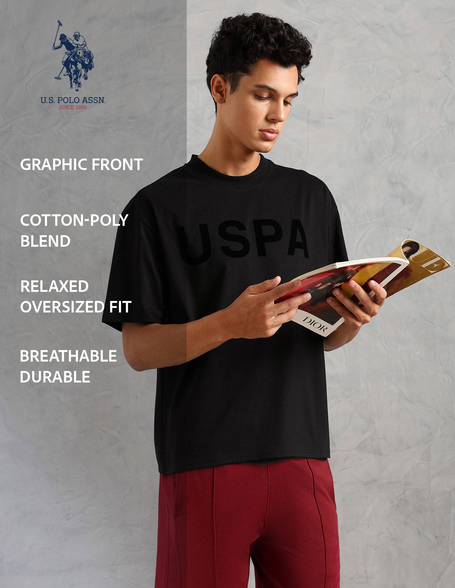 Brand Printed Comfort Fit OEE09 Lounge T-Shirt - Pack Of 1 Black - U.S. POLO ASSN. | Large