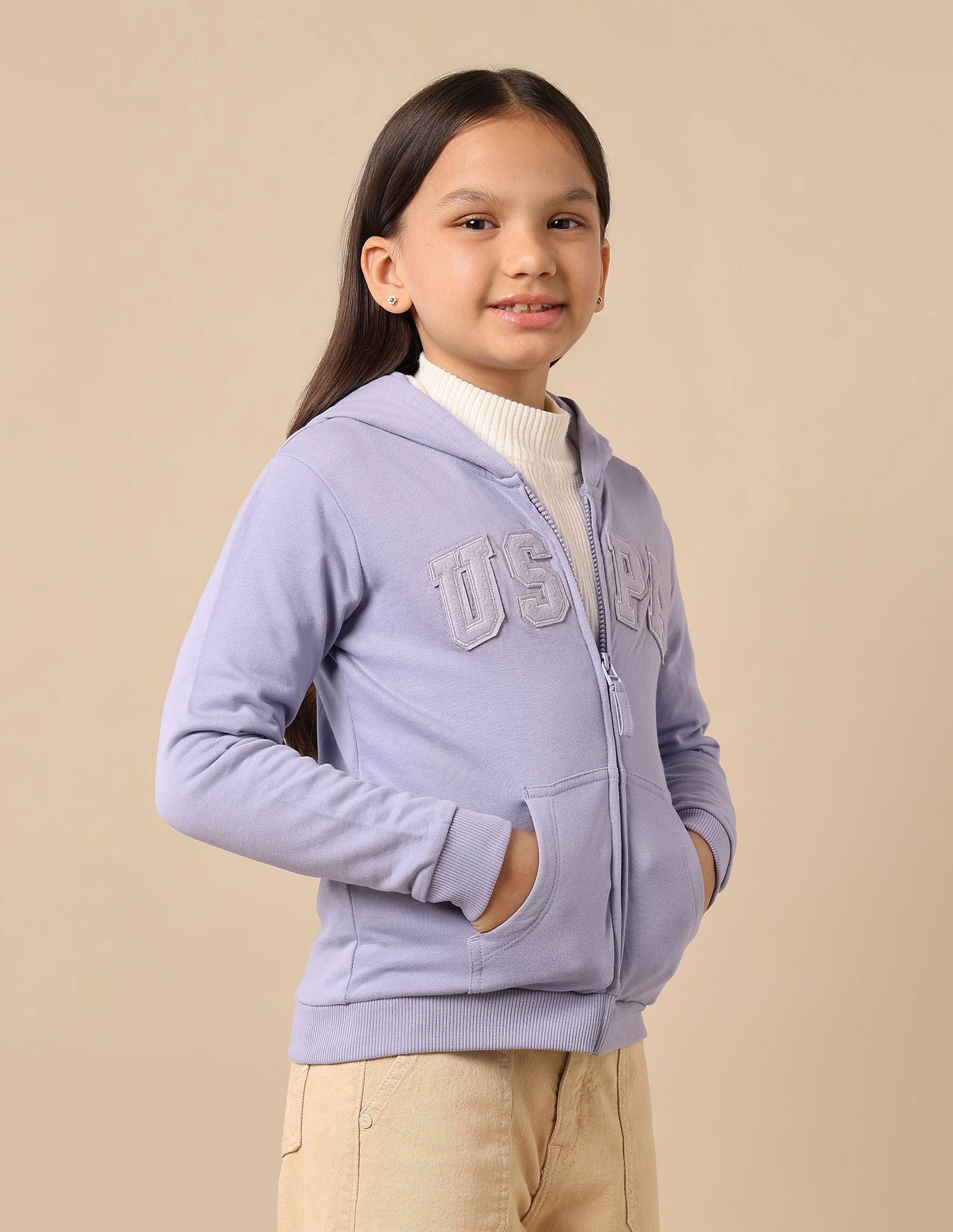 Girls Solid Hood Sweatshirt Light Purple - U.S. POLO ASSN. | Large