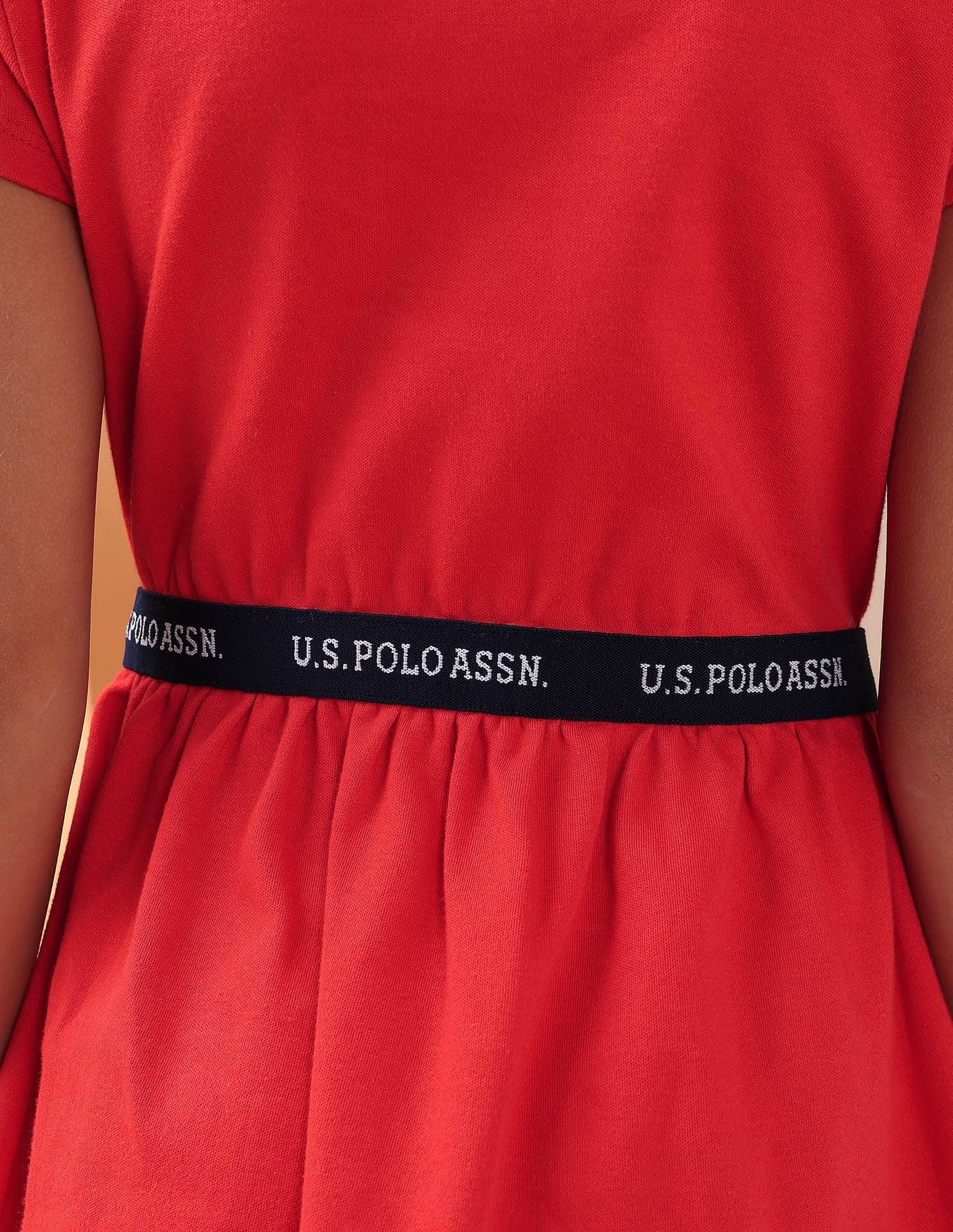 Girls Solid Fit And Flare Dress Red - U.S. POLO ASSN. | Large