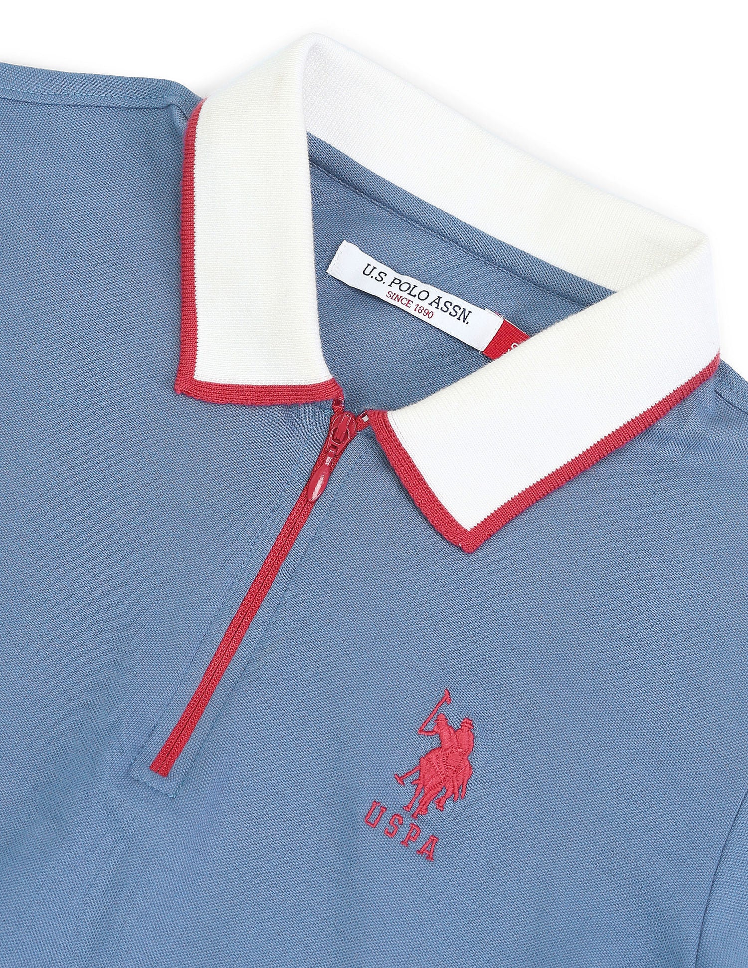 Contrast Collar Tipped Polo Shirt Light Blue - U.S. POLO ASSN. | Large