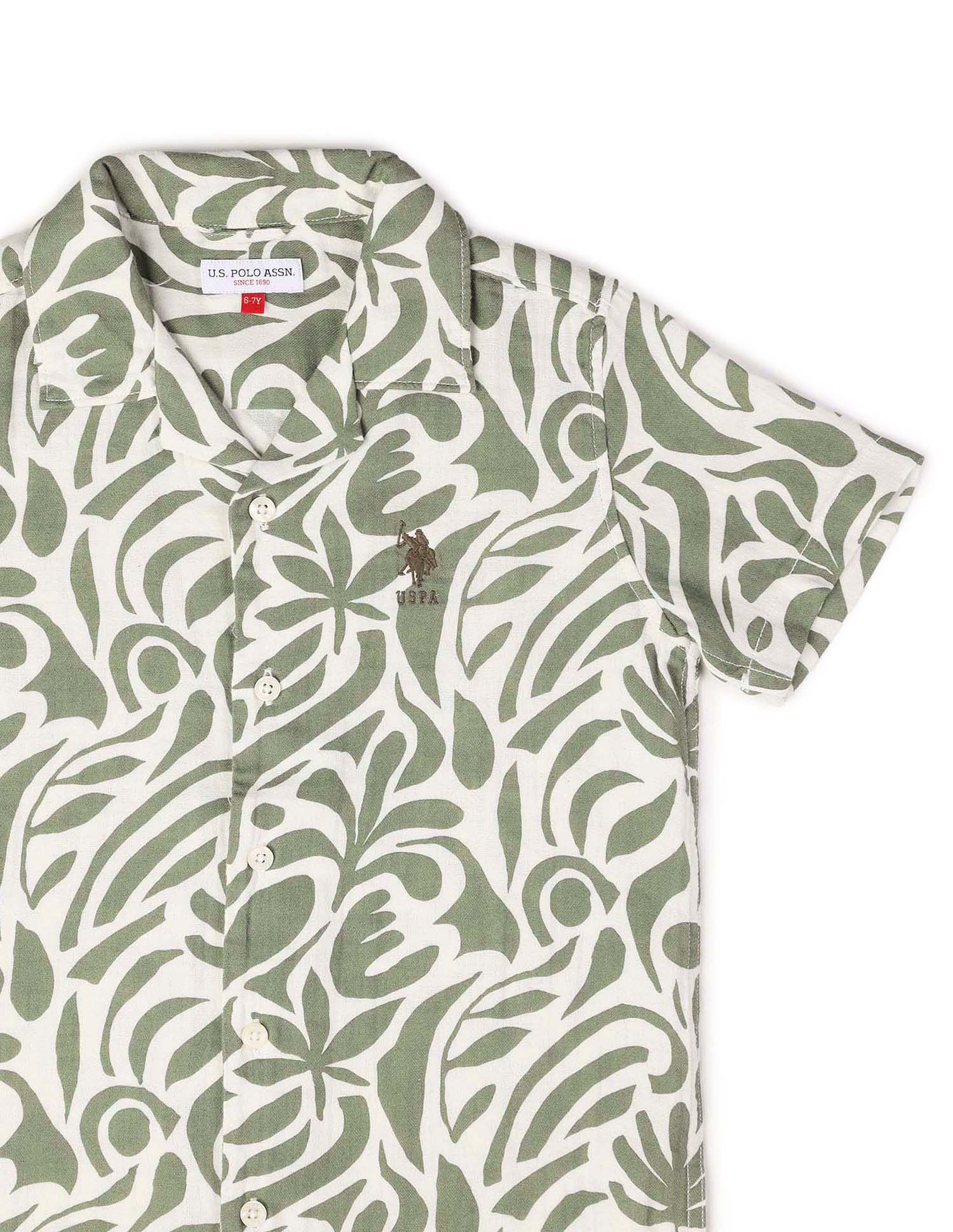 Boys Abstract Printed Cuban Shirt Green - U.S. POLO ASSN. | Large