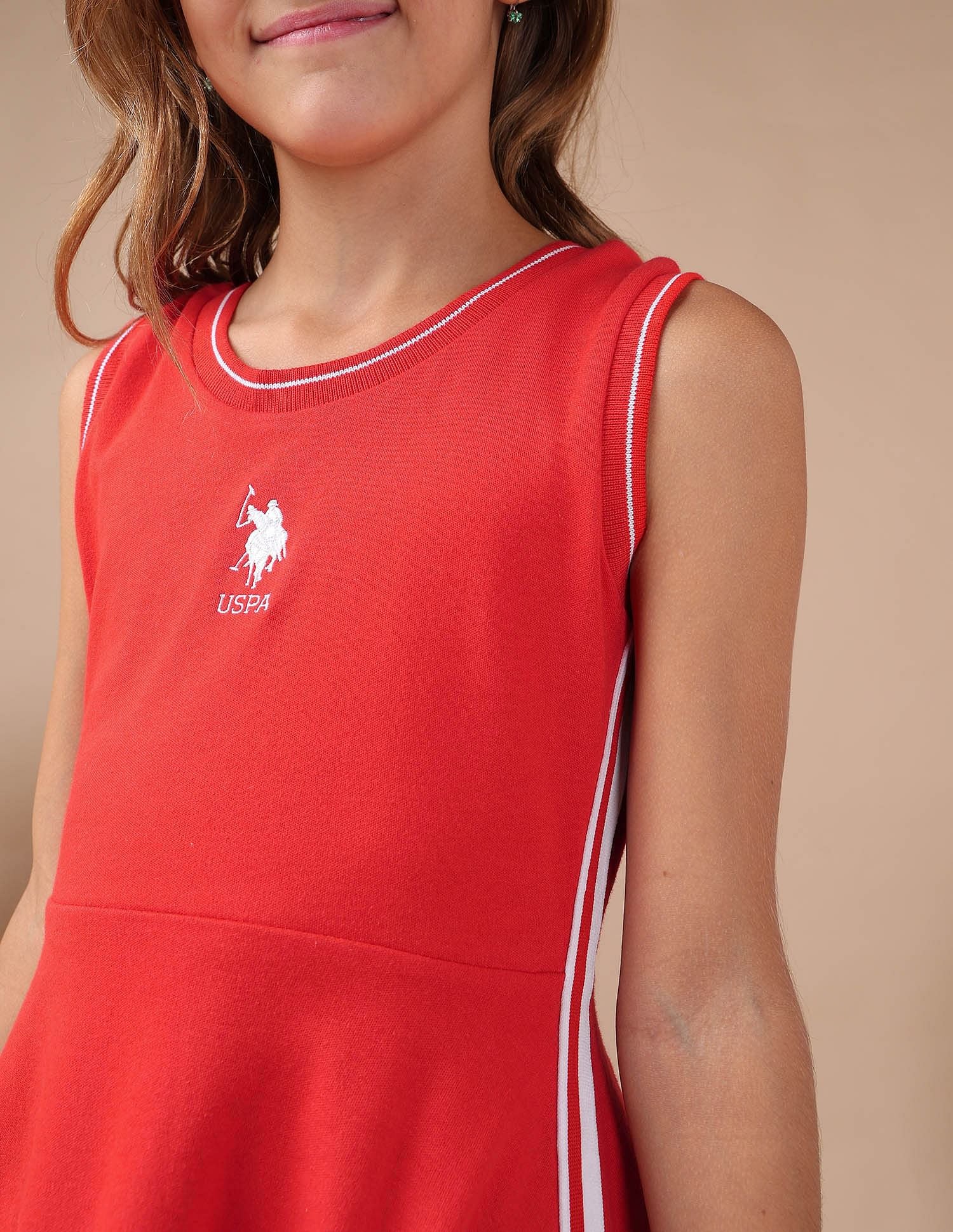 Girls Solid Fit And Flare Dress Red - U.S. POLO ASSN. | Large