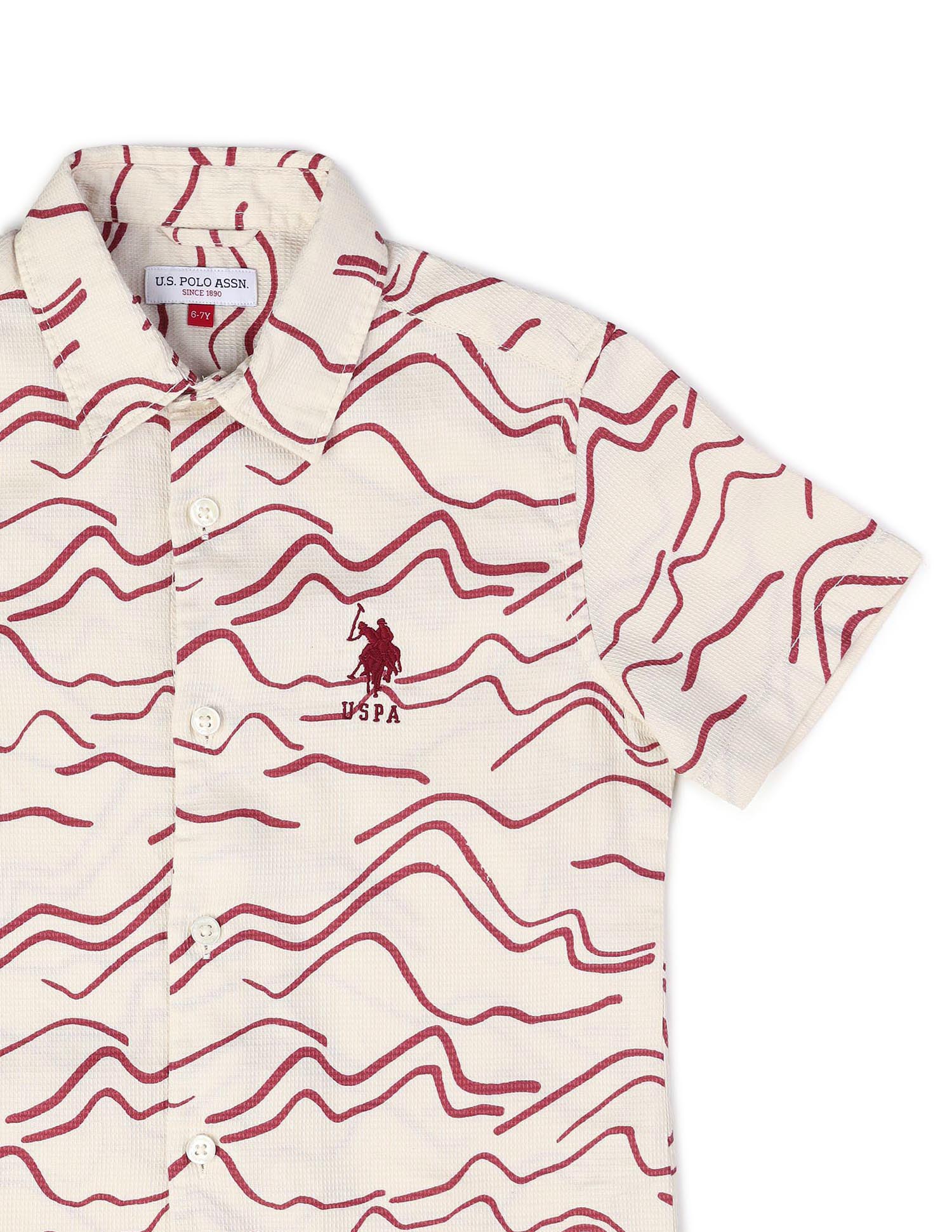 Boys Abstract Printed Pure Cotton Shirt Beige - U.S. POLO ASSN. | Large