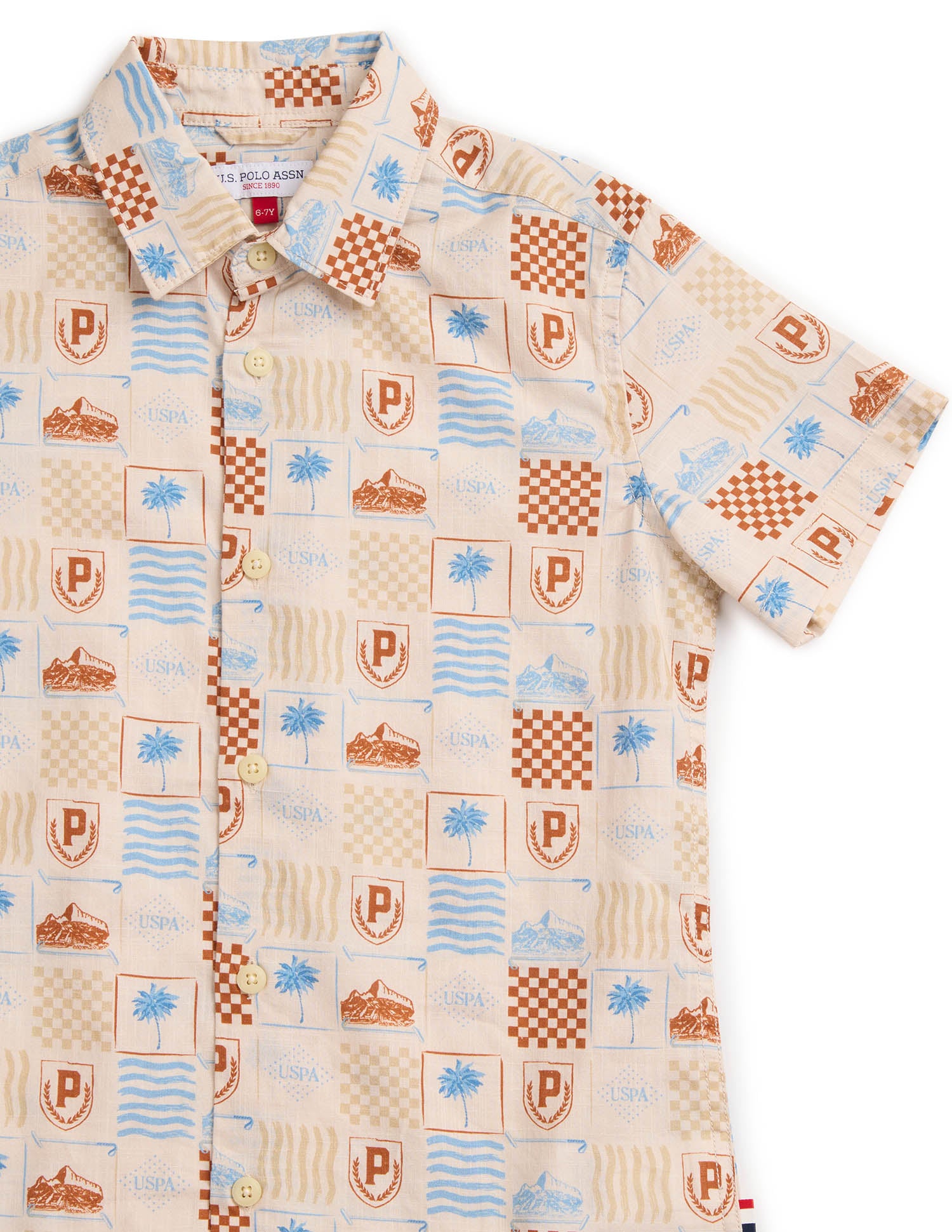 Boys All Over Printed Regular Fit Shirt Beige - U.S. POLO ASSN. | Large