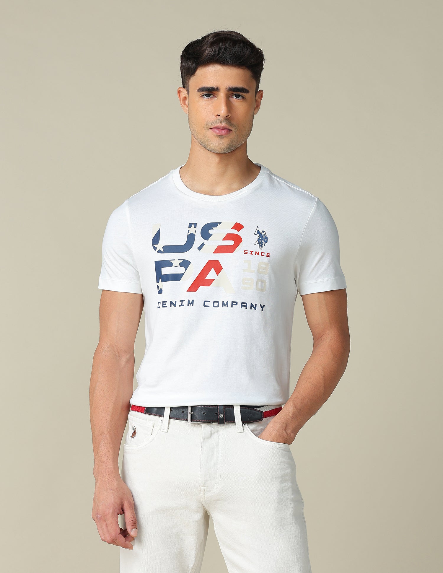 Muscle Fit Brand Printed T- Shirt Ivory - U.S. POLO ASSN. | Large