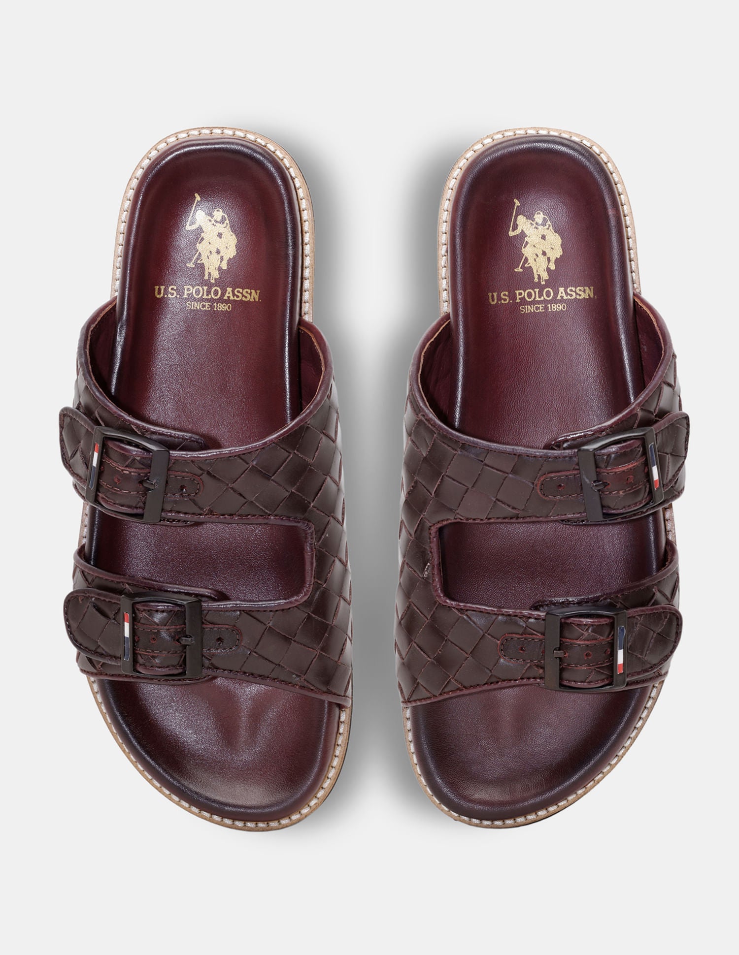 Men Hall Double Strap Flip Flops Burgundy - U.S. POLO ASSN. | Large