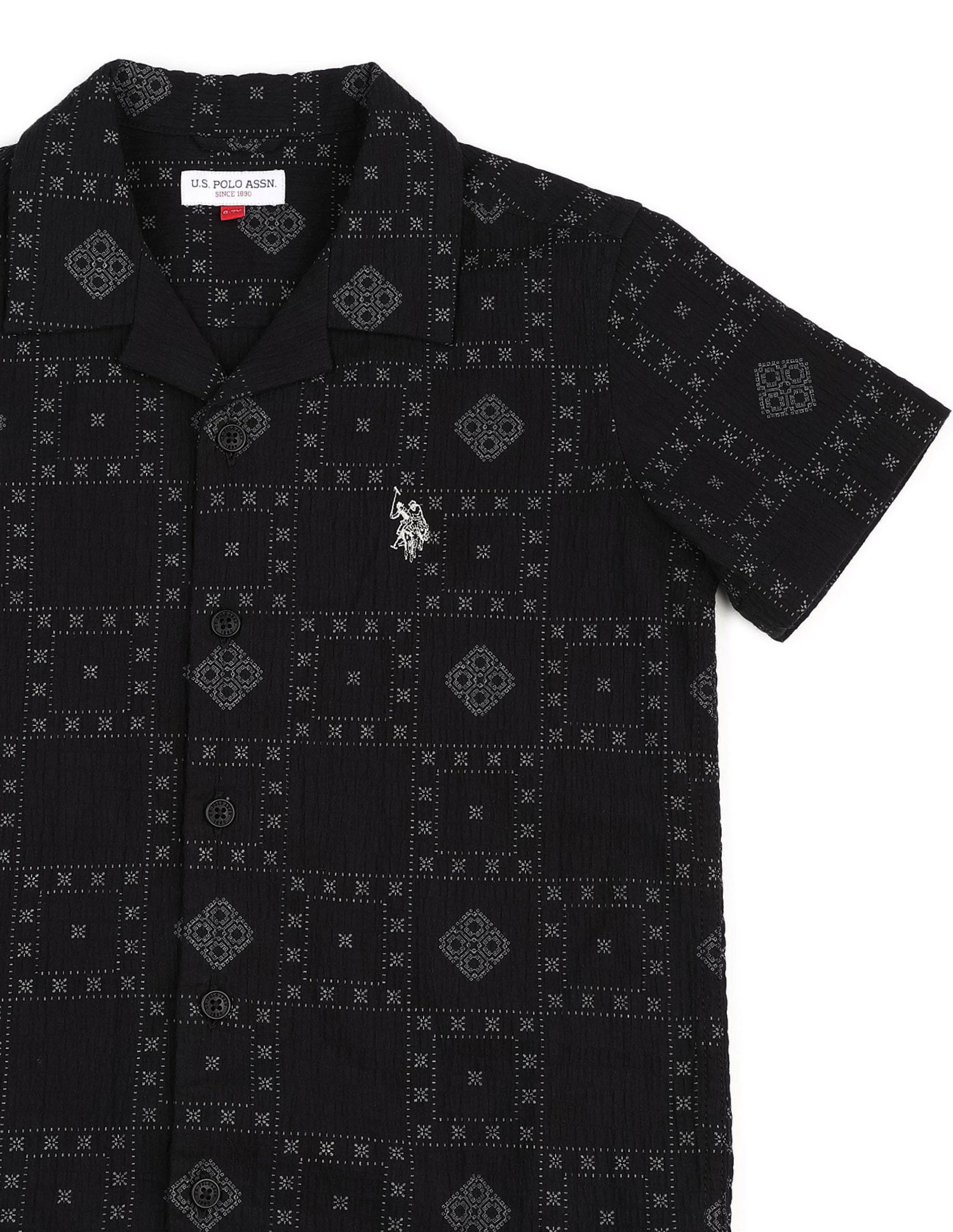 Boys Geometric Printed Cuban Shirt Black - U.S. POLO ASSN. | Large
