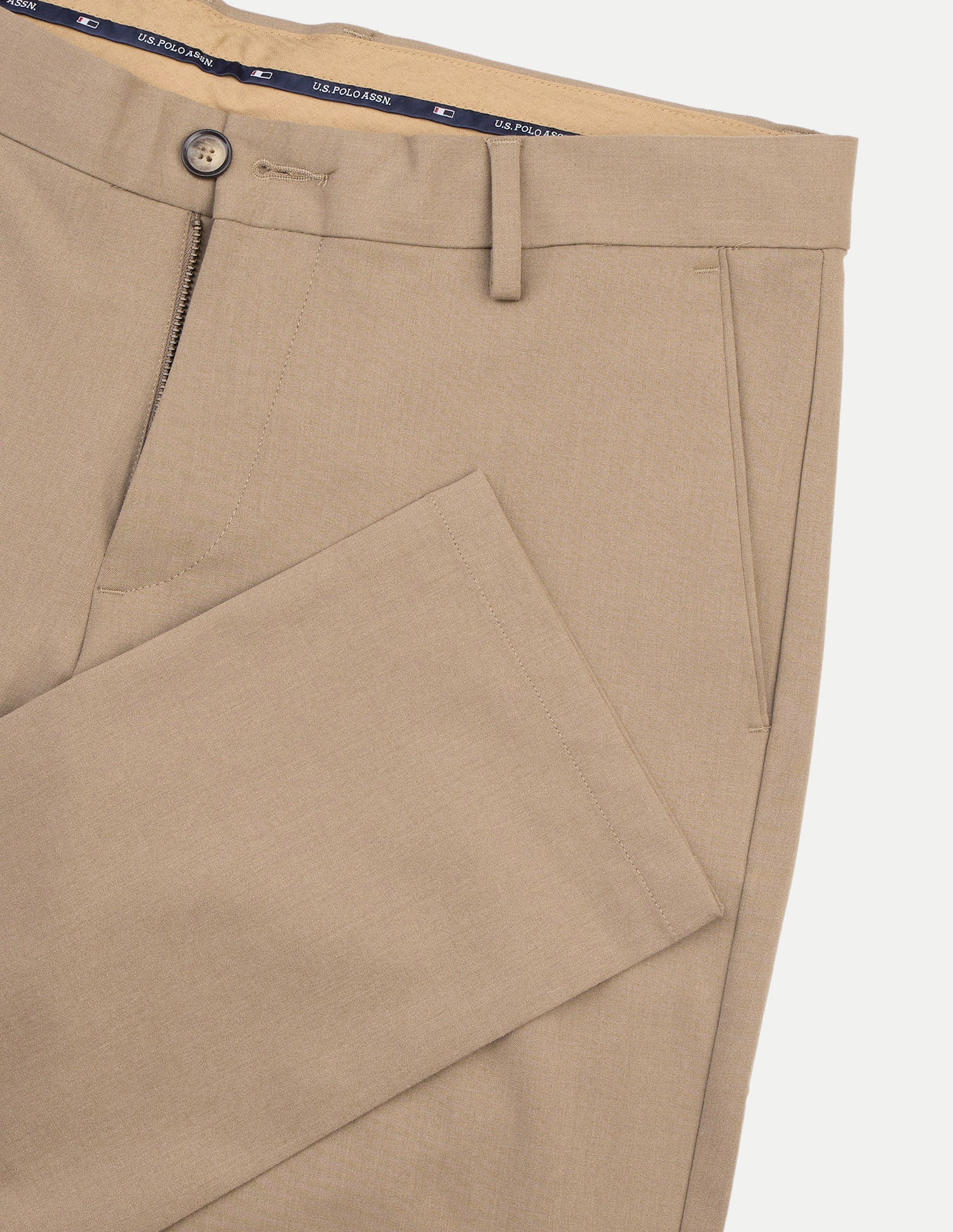 Super Slim Fit Satin Trousers Light Khaki - U.S. Polo Assn. India | Large
