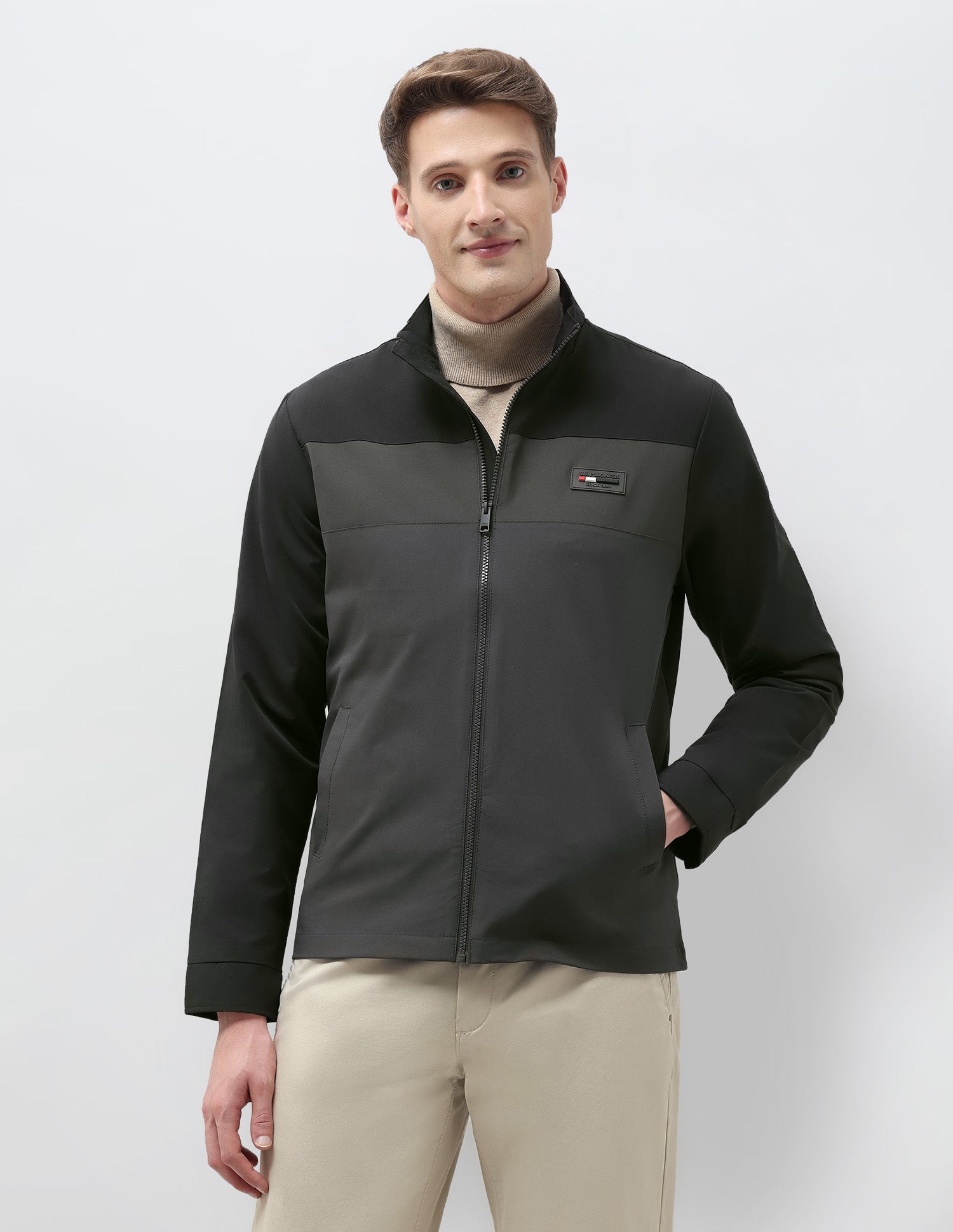 Colour Blocked Regular Fit Casual Jacket Black - U.S. POLO ASSN. | Large