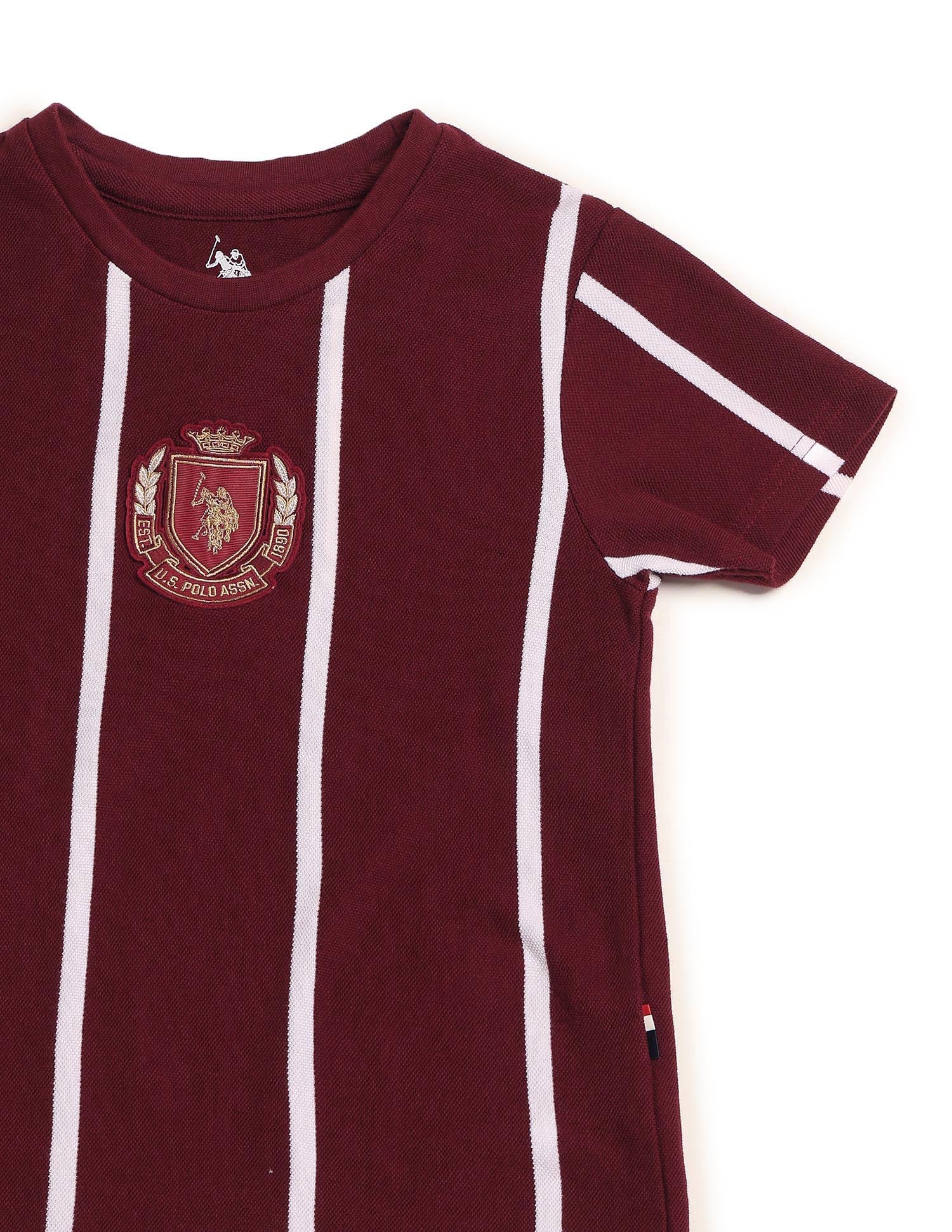 Boys Vertical Striped Regular Fit T-Shirt Maroon - U.S. POLO ASSN. | Large