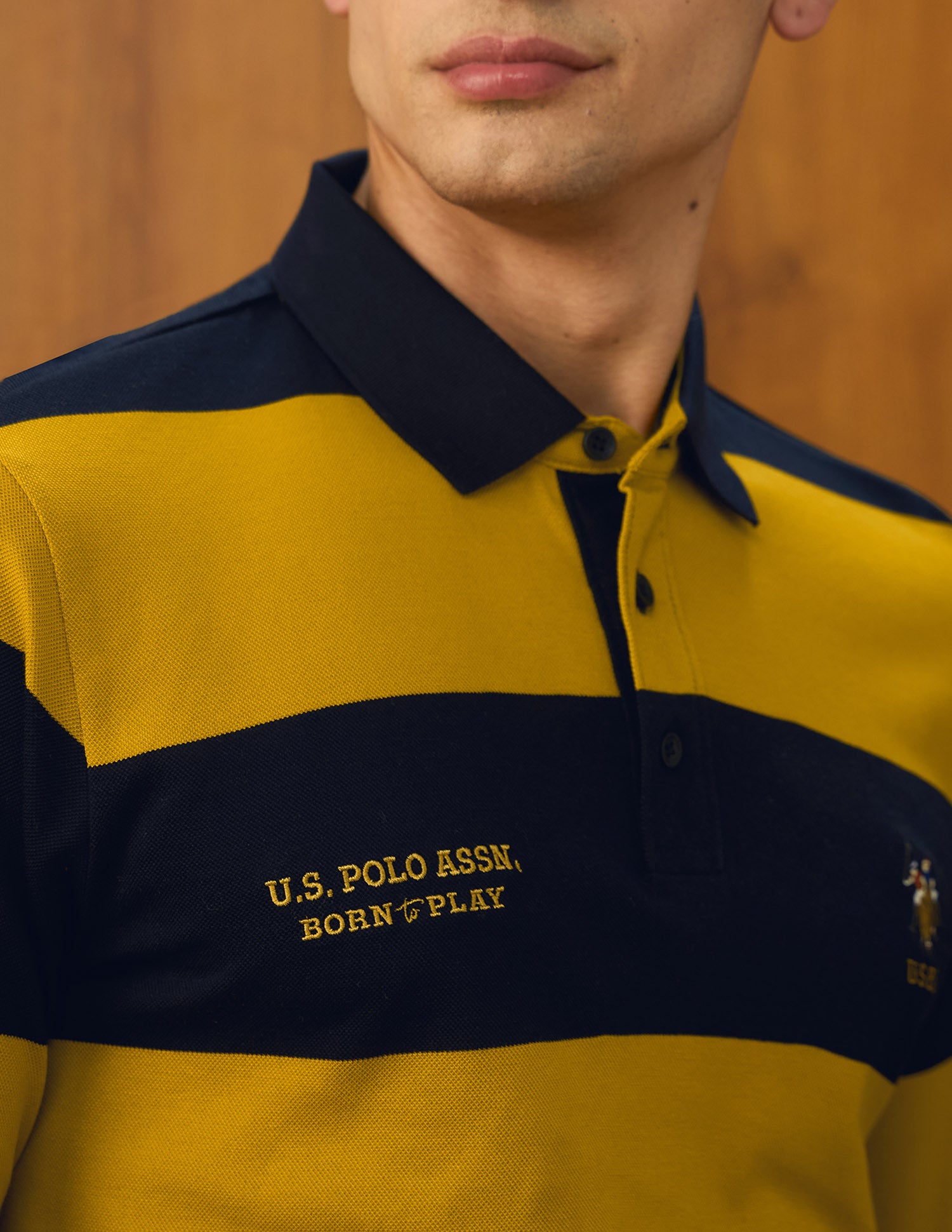 Horizontal Striped Varsity Theatre Polo Shirt Dark Yellow - U.S. POLO ASSN. | Large