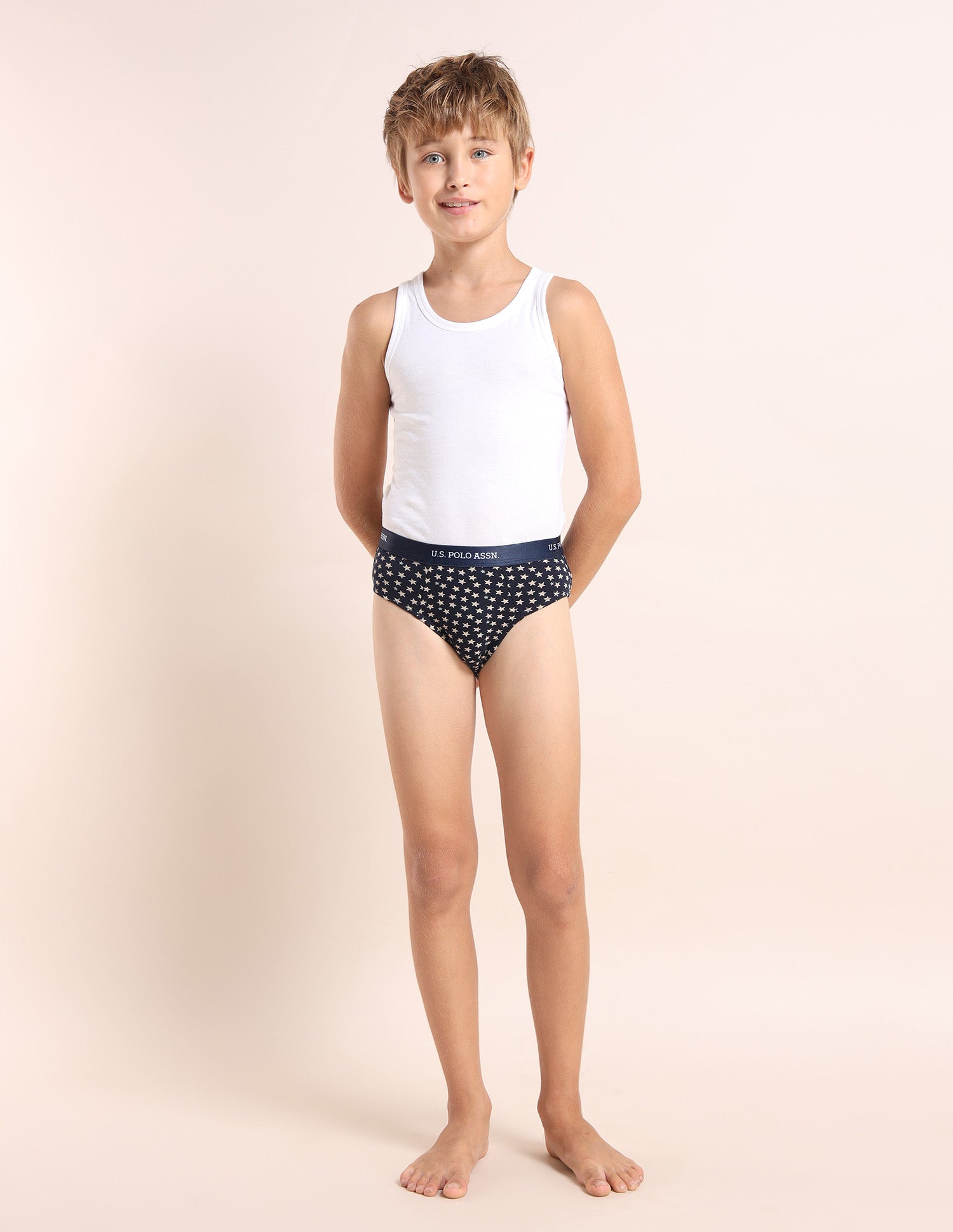 Boys Mid Rise Cotton Spandex Briefs - Pack Of 3 Navy, White and Blue - U.S. POLO ASSN. | Large