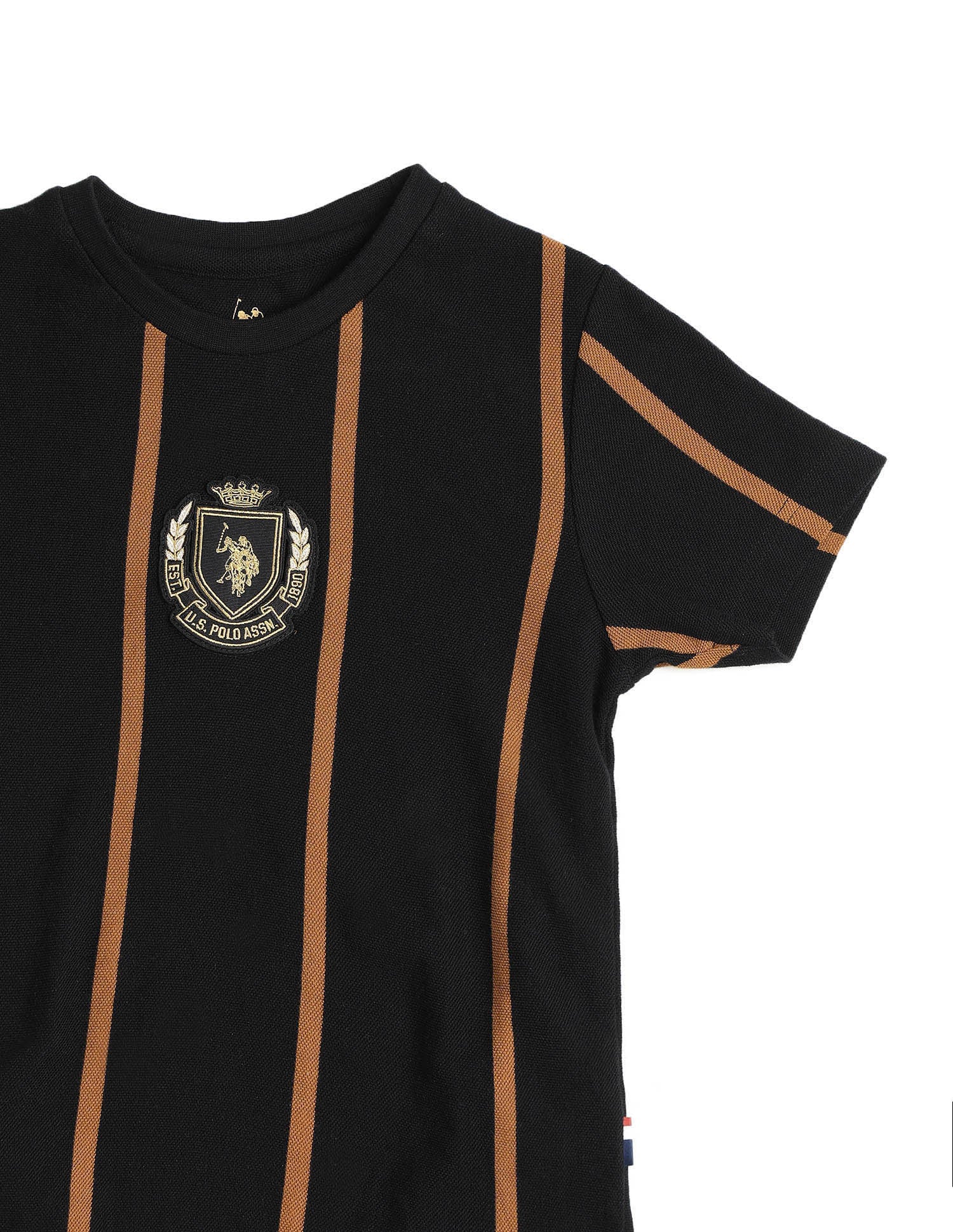 Boys Vertical Striped Pure Cotton T Shirt Black - U.S. POLO ASSN. | Large