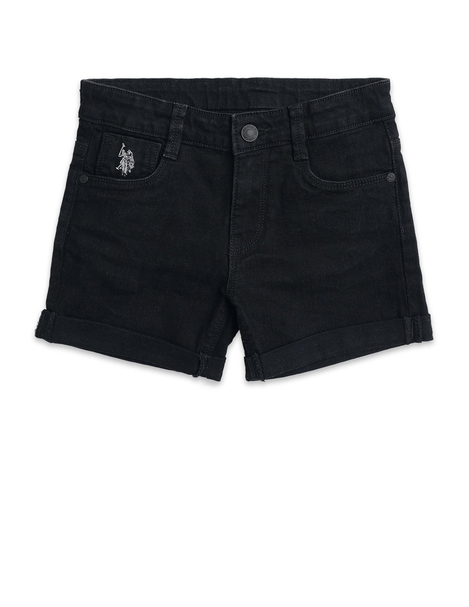 Girls Upturned Hem Denim Shorts Black - U.S. Polo Assn. India | Large