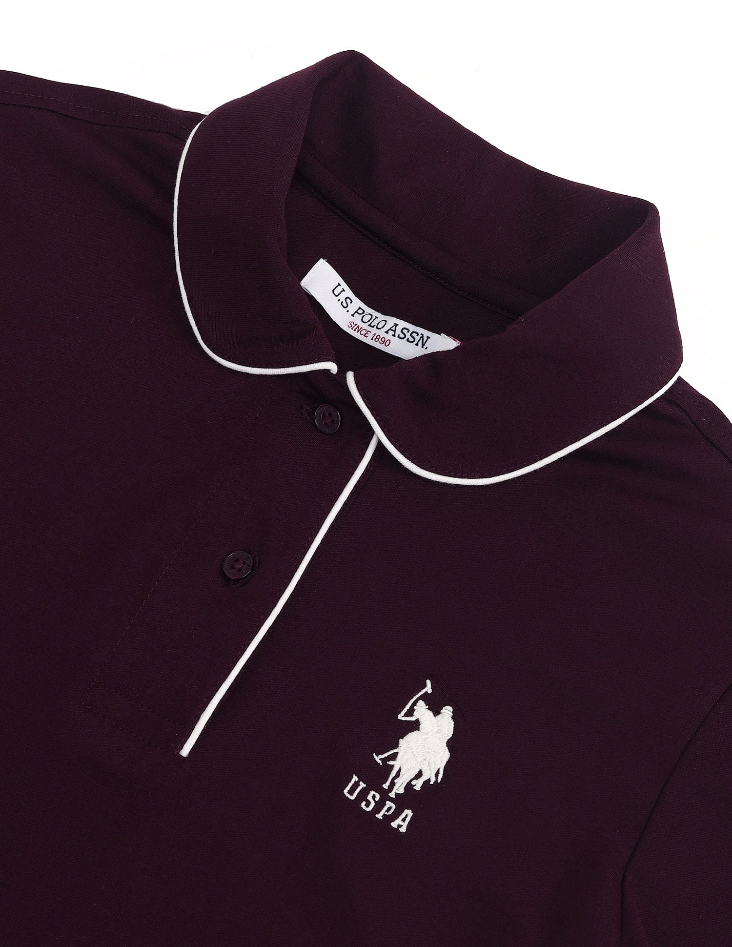 Peplum Collar Solid Polo Shirt Wine - U.S. Polo Assn. India | Large