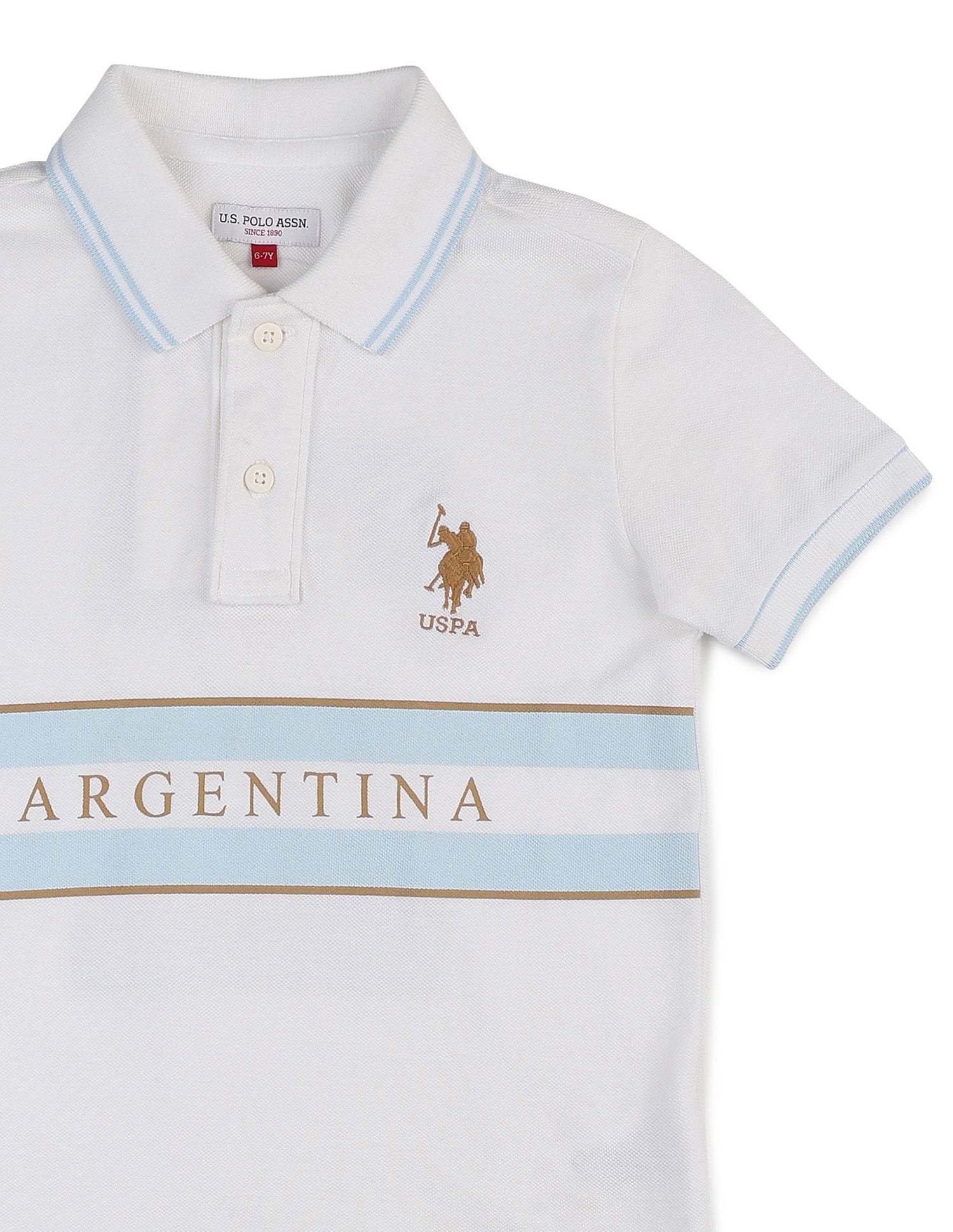 Boys Typographic Pure Cotton Polo Shirt White - U.S. POLO ASSN. | Large