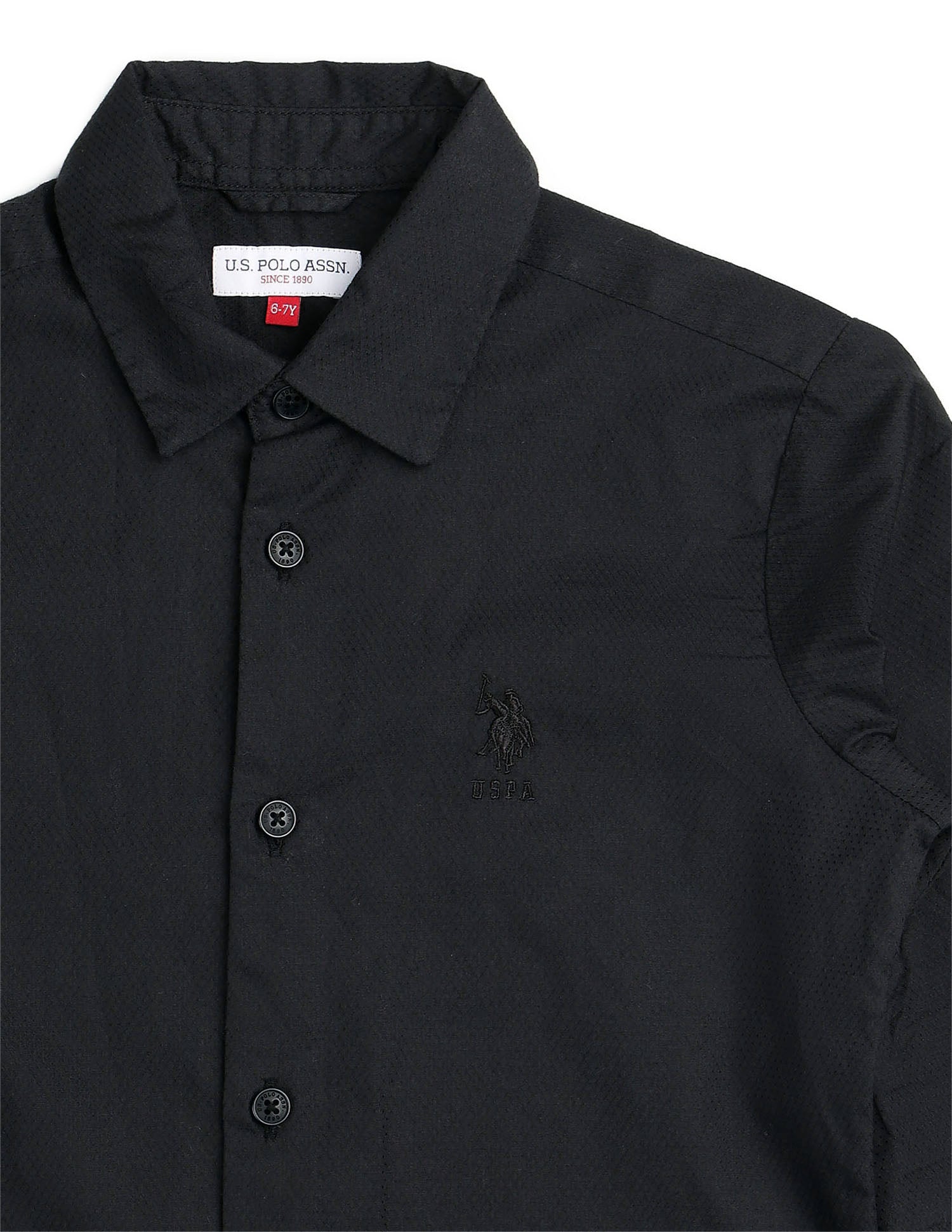 Boys Textured Pure Cotton Shirt Black - U.S. POLO ASSN. | Large